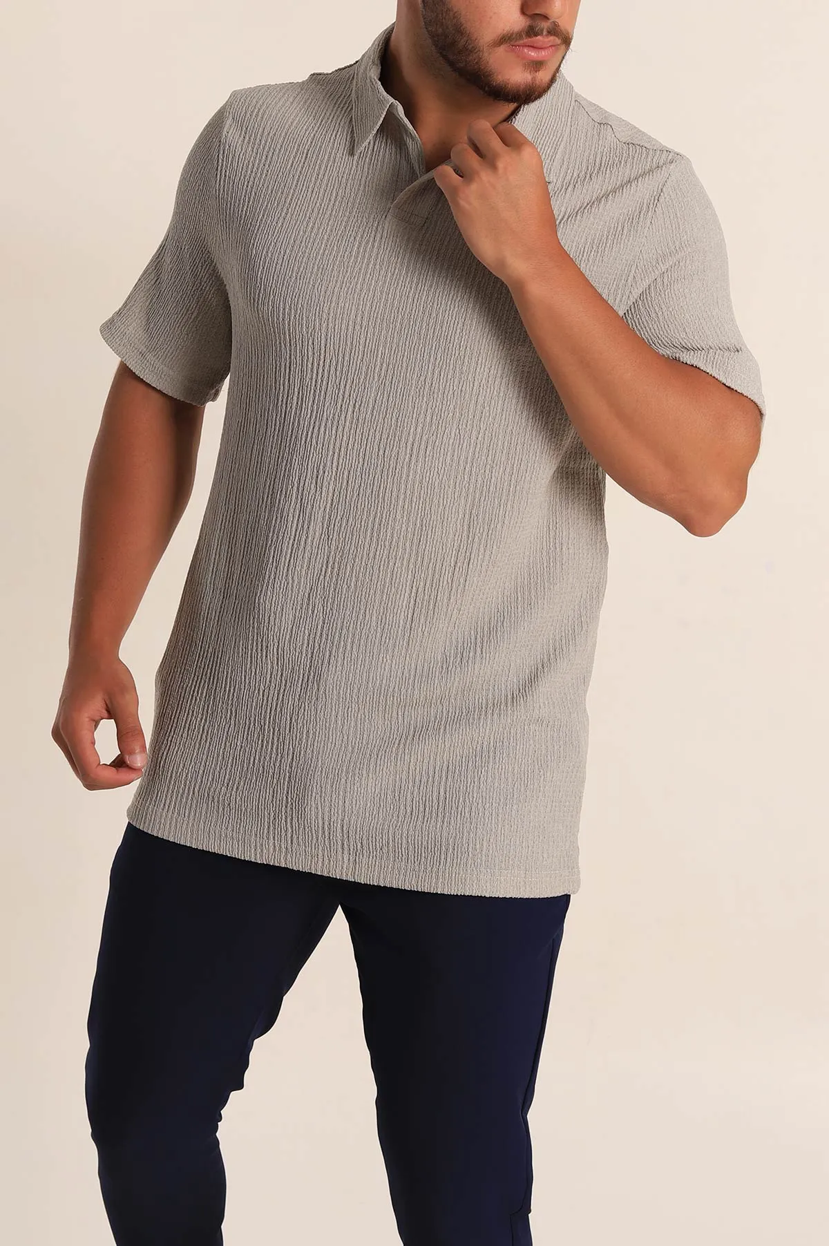 Gri Relaxed Fit Melanjlı Patlı Polo Yaka Erkek Tişört 267628
