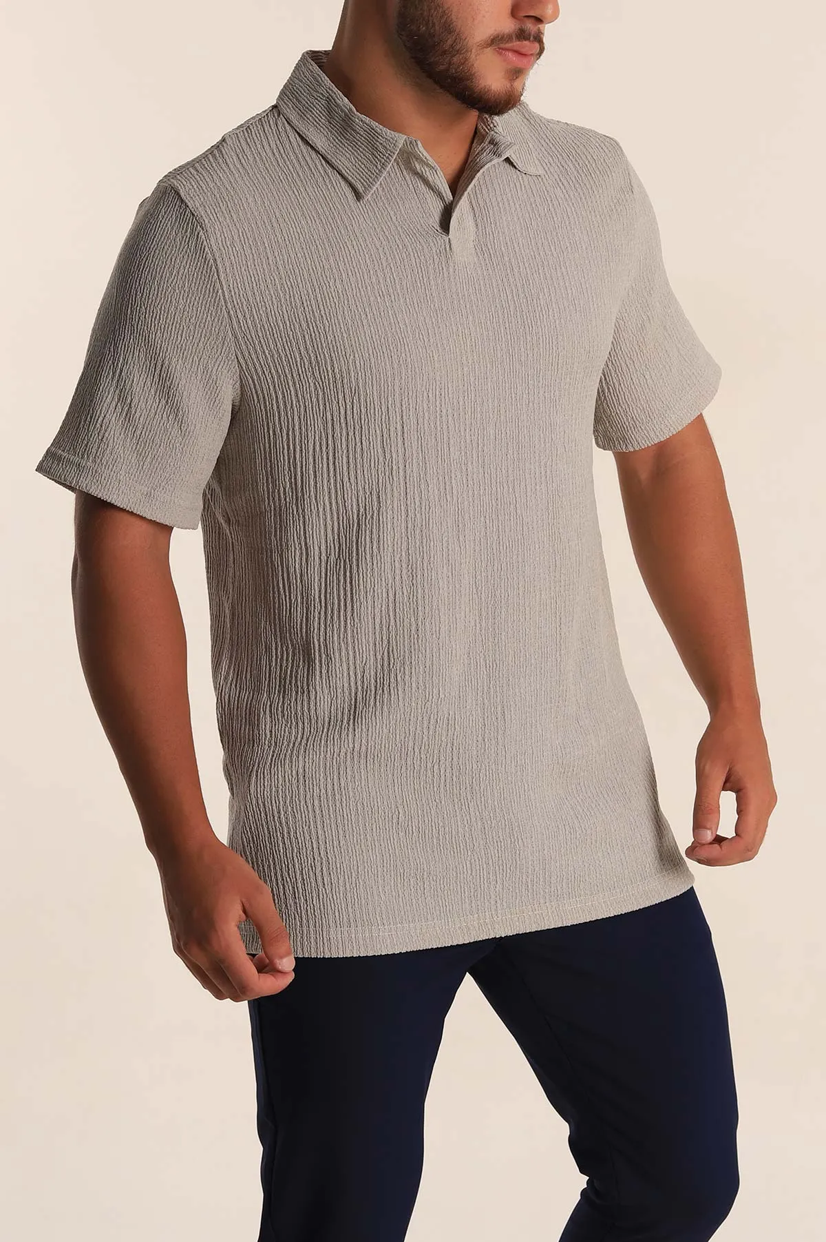 Gri Relaxed Fit Melanjlı Patlı Polo Yaka Erkek Tişört 267628