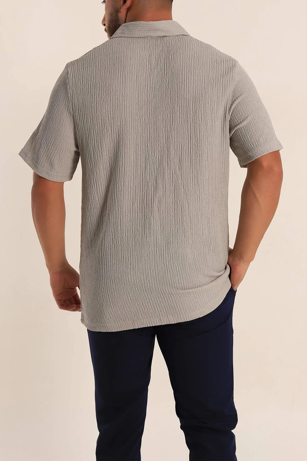 Gri Relaxed Fit Melanjlı Patlı Polo Yaka Erkek Tişört 267628