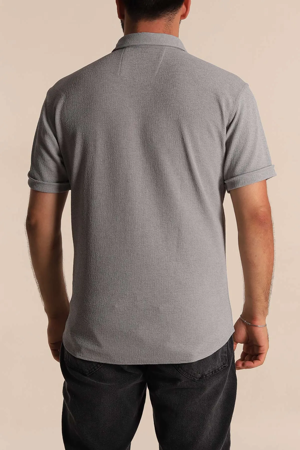 Gri Relaxed Fit Örme Duble Kısa Kollu Erkek Gömlek 278362