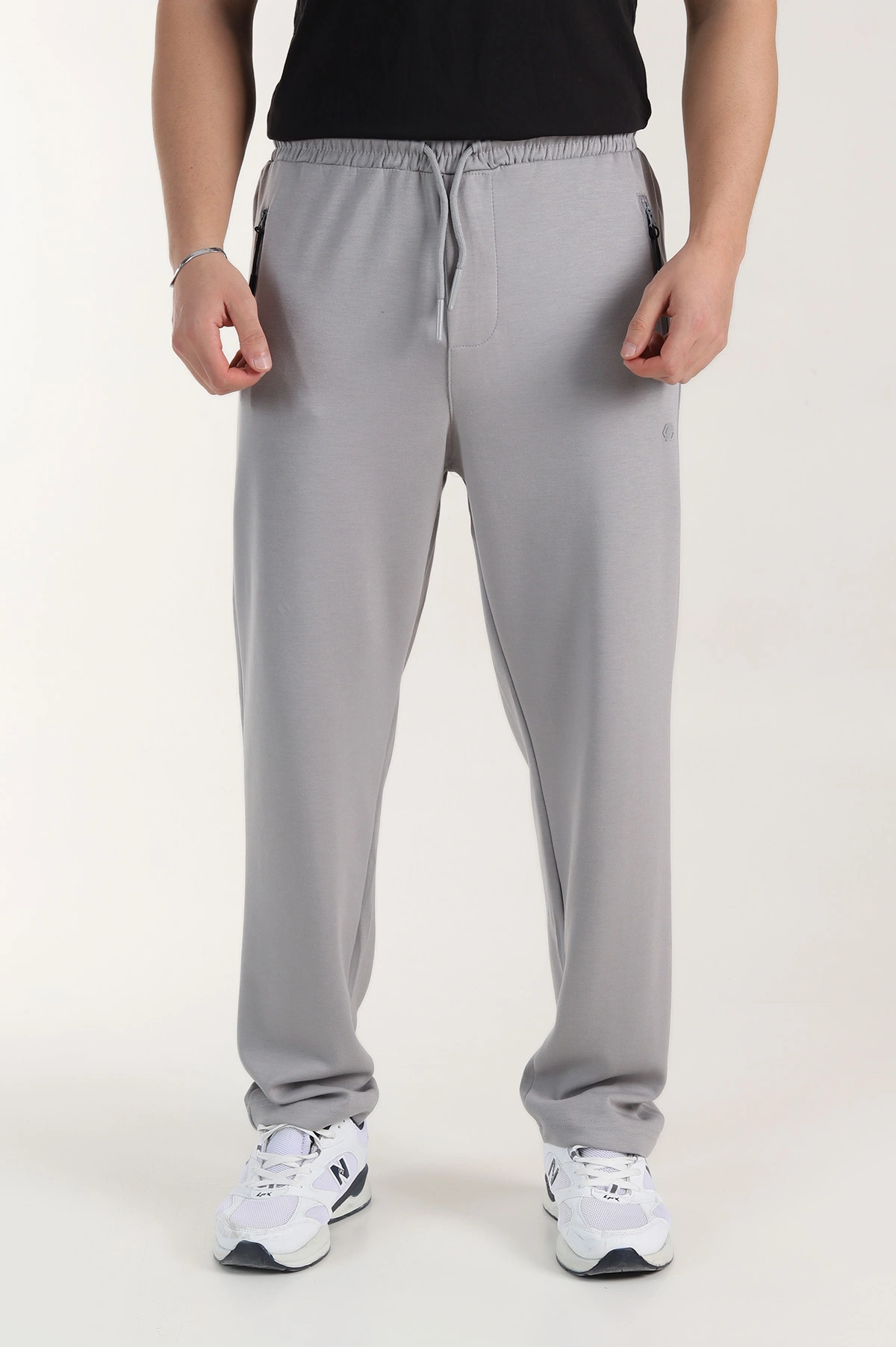 Gri Relaxed Fit Oysho Kumaş Fermuarlı Cepli Erkek Eşofman Altı 402206