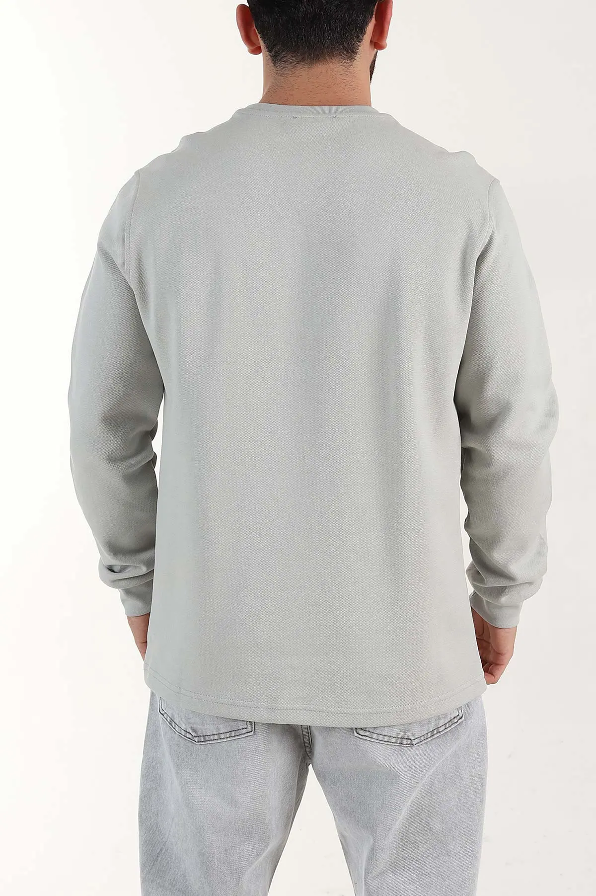 Gri Relaxed Fit Pike Dokulu Nakış Detaylı Erkek Sweatshirt 400897