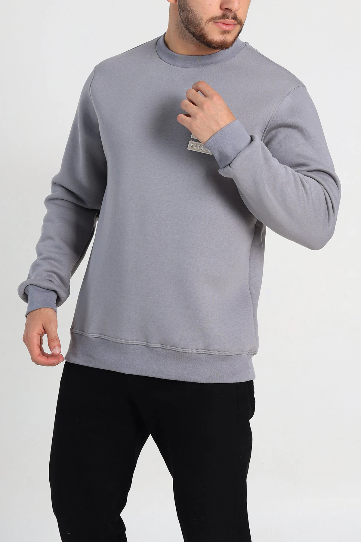 Gri Relaxed Fit Üç İp Şardonlu Kabartma Detaylı Erkek Sweatshirt 309882