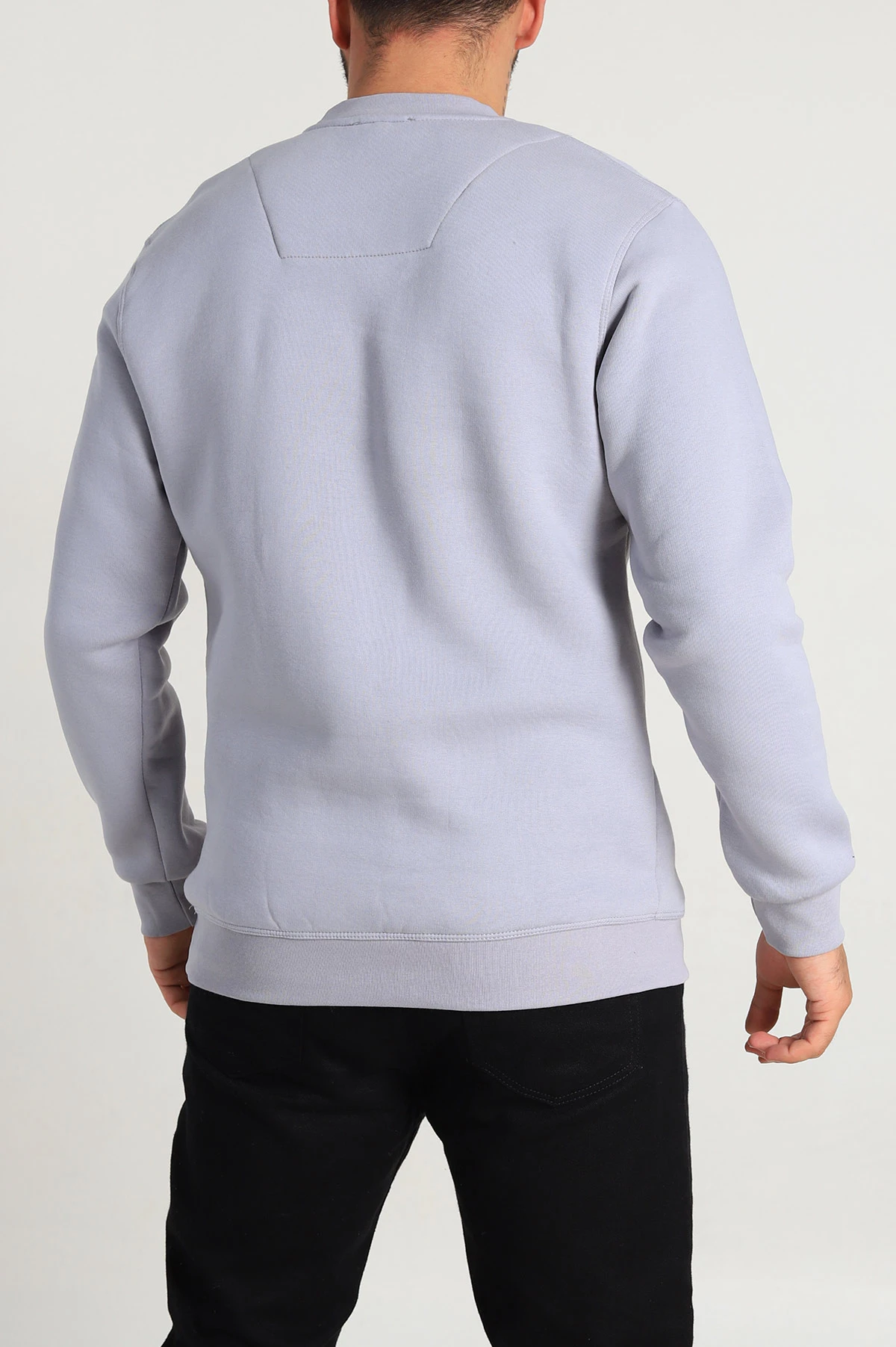 Gri Relaxed Fit Üç İp Şardonlu Kabartma Detaylı Erkek Sweatshirt 309905
