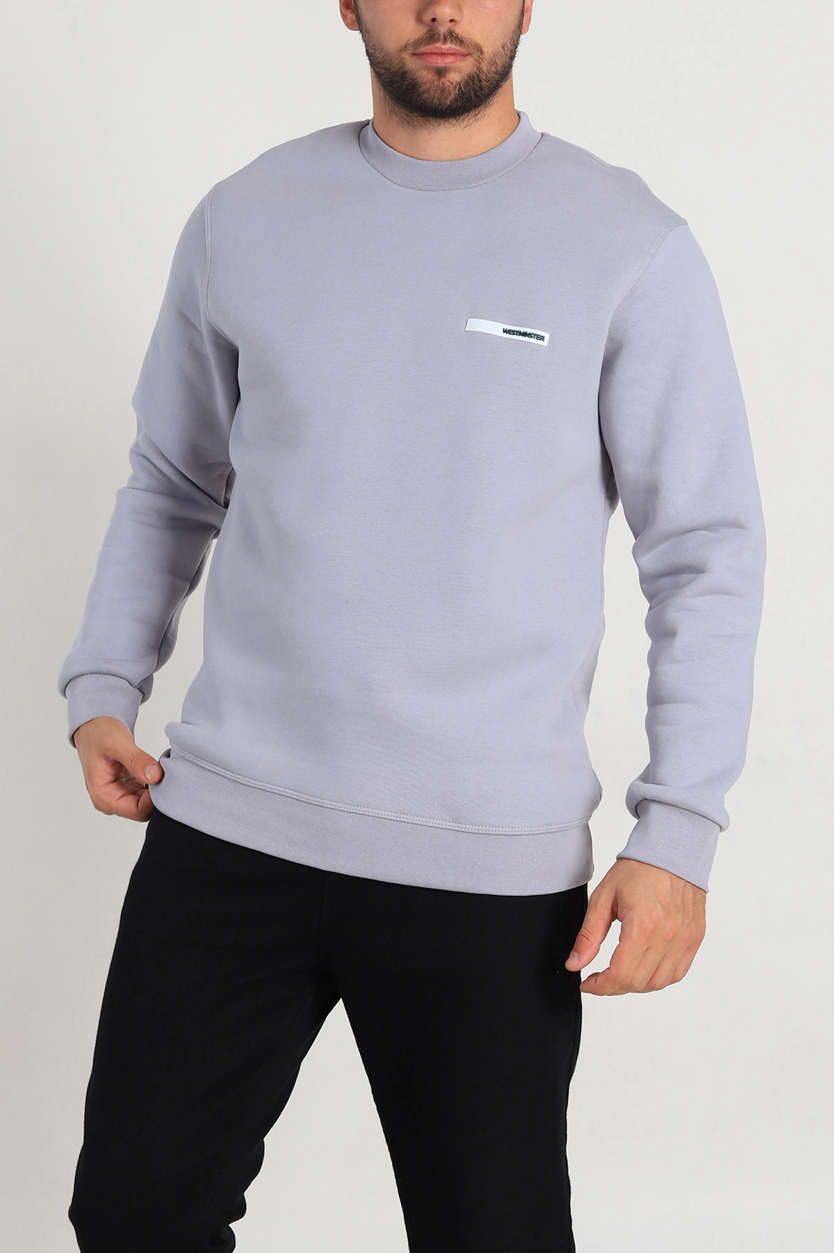 Gri Relaxed Fit Üç İp Şardonlu Kabartma Detaylı Erkek Sweatshirt 309905