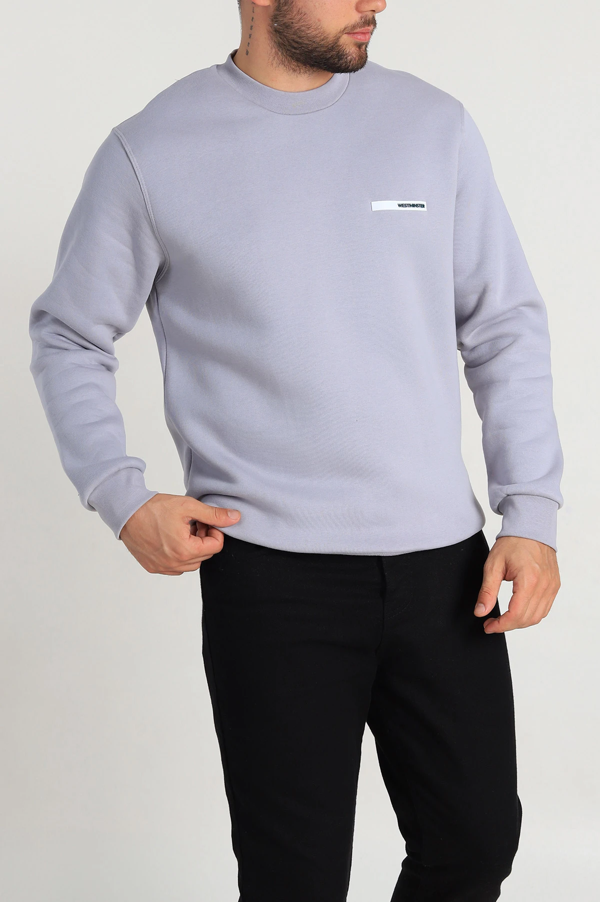 Gri Relaxed Fit Üç İp Şardonlu Kabartma Detaylı Erkek Sweatshirt 309905