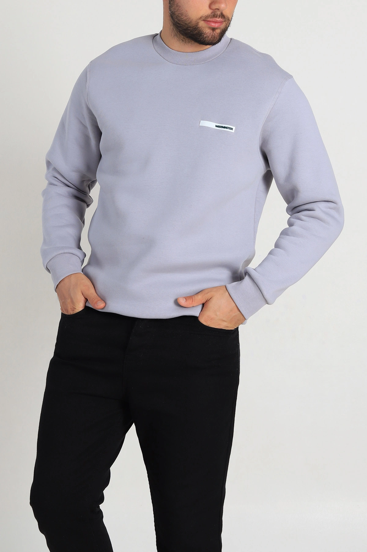 Gri Relaxed Fit Üç İp Şardonlu Kabartma Detaylı Erkek Sweatshirt 309905