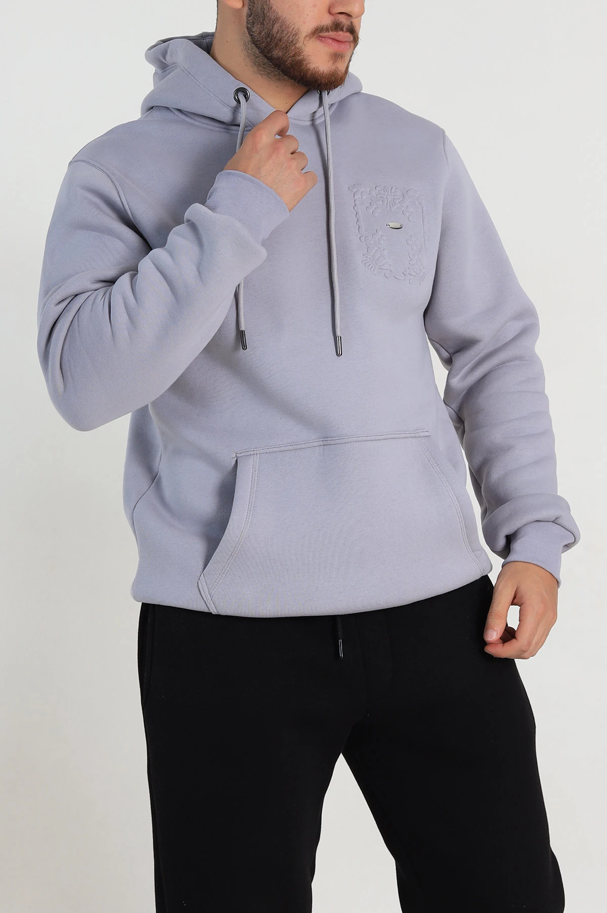 Gri Relaxed Fit Üç İp Şardonlu Kabartma Detaylı Erkek Sweatshirt 311129