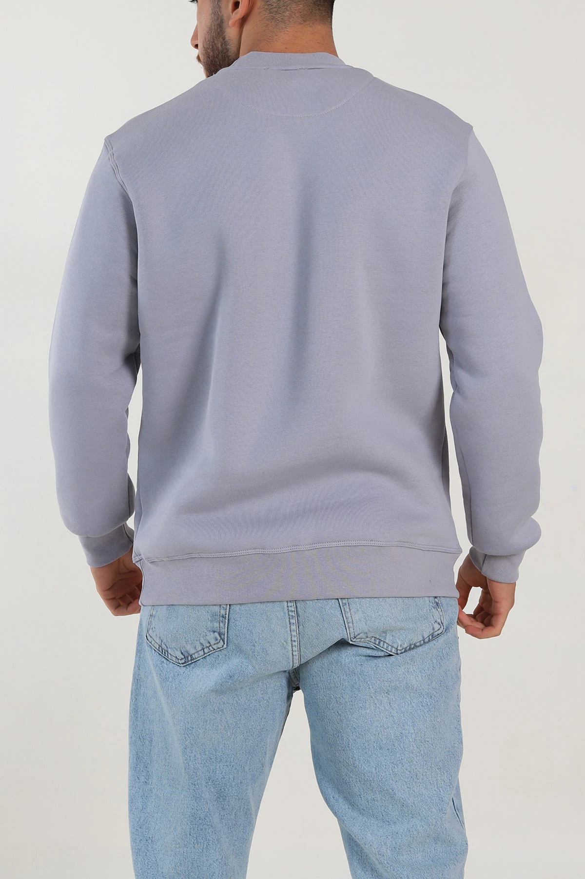 Gri Relaxed Fit Üç İp Şardonlu Logo Detaylı Erkek Sweatshirt 309858