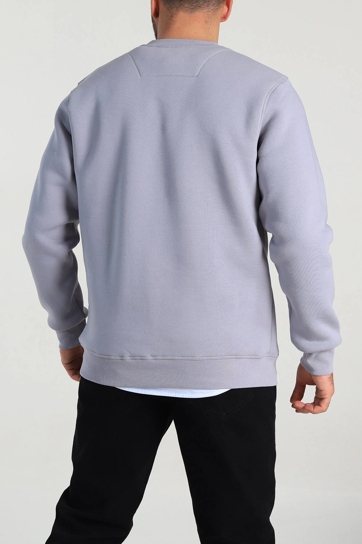 Gri Relaxed Fit Üç İp Şardonlu Yazı Detaylı Erkek Sweatshirt 310490