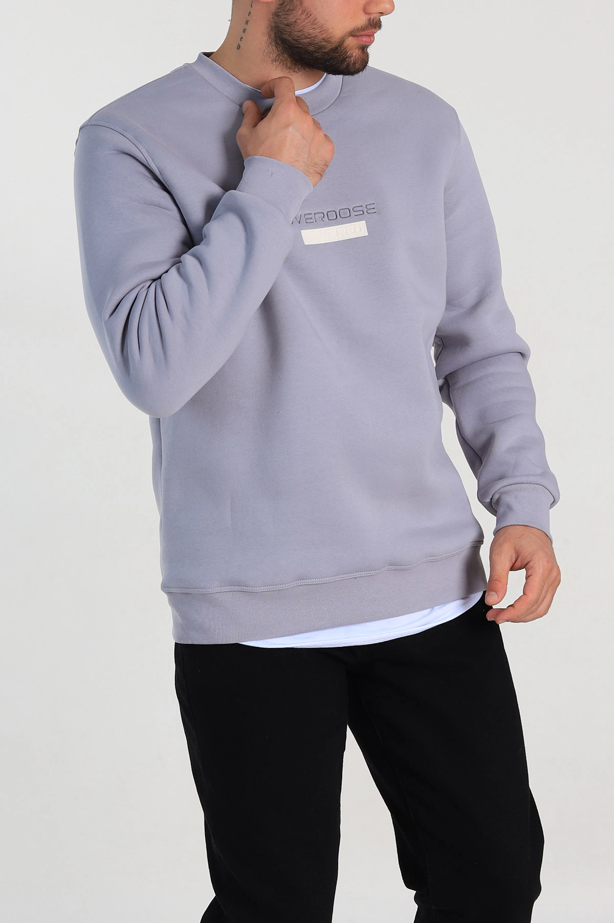 Gri Relaxed Fit Üç İp Şardonlu Yazı Detaylı Erkek Sweatshirt 310490