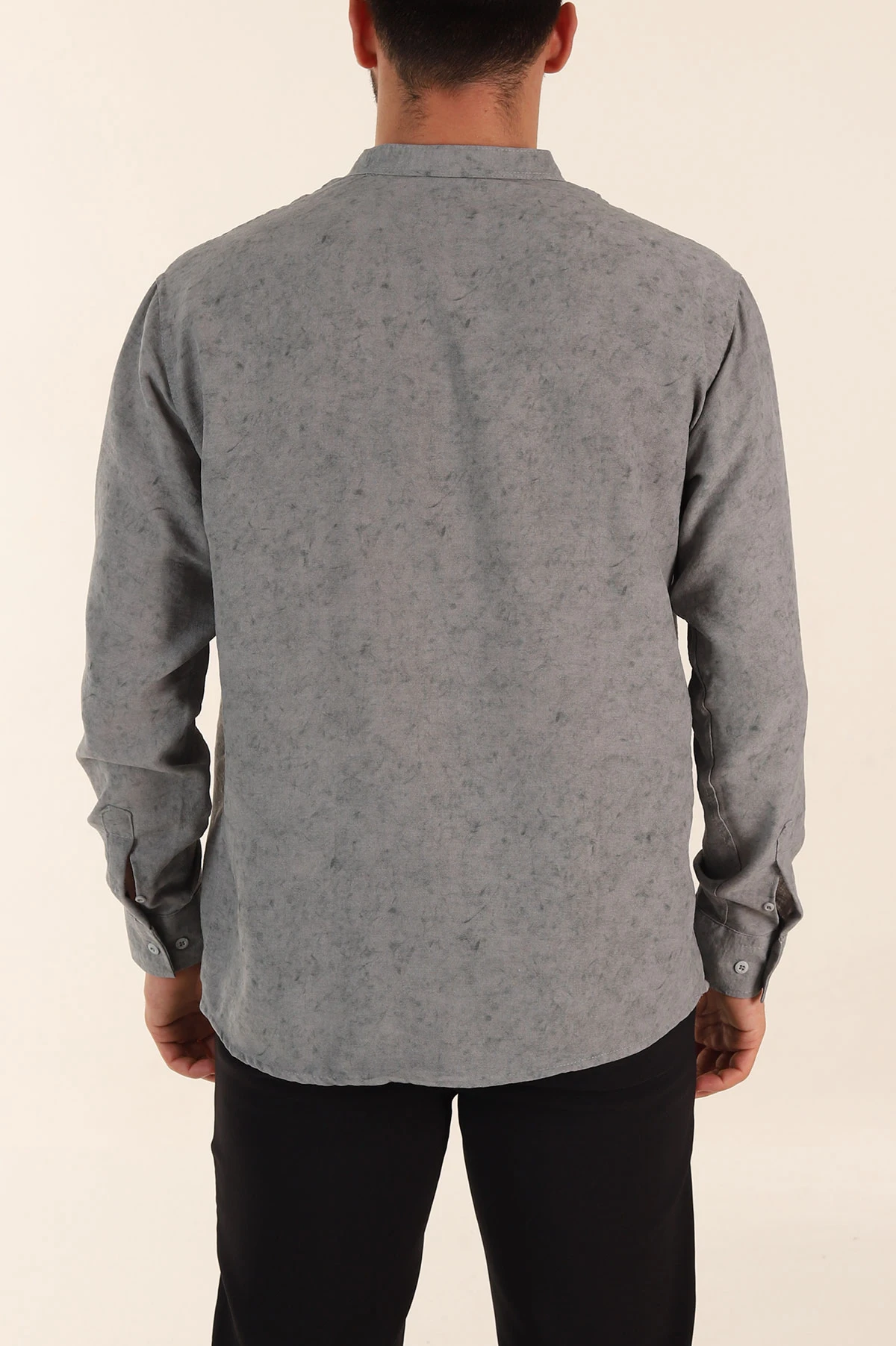 Gri Relaxed Fit Yarım Düğmeli Hakim Yaka Uzun Kollu Erkek Gömlek 369366