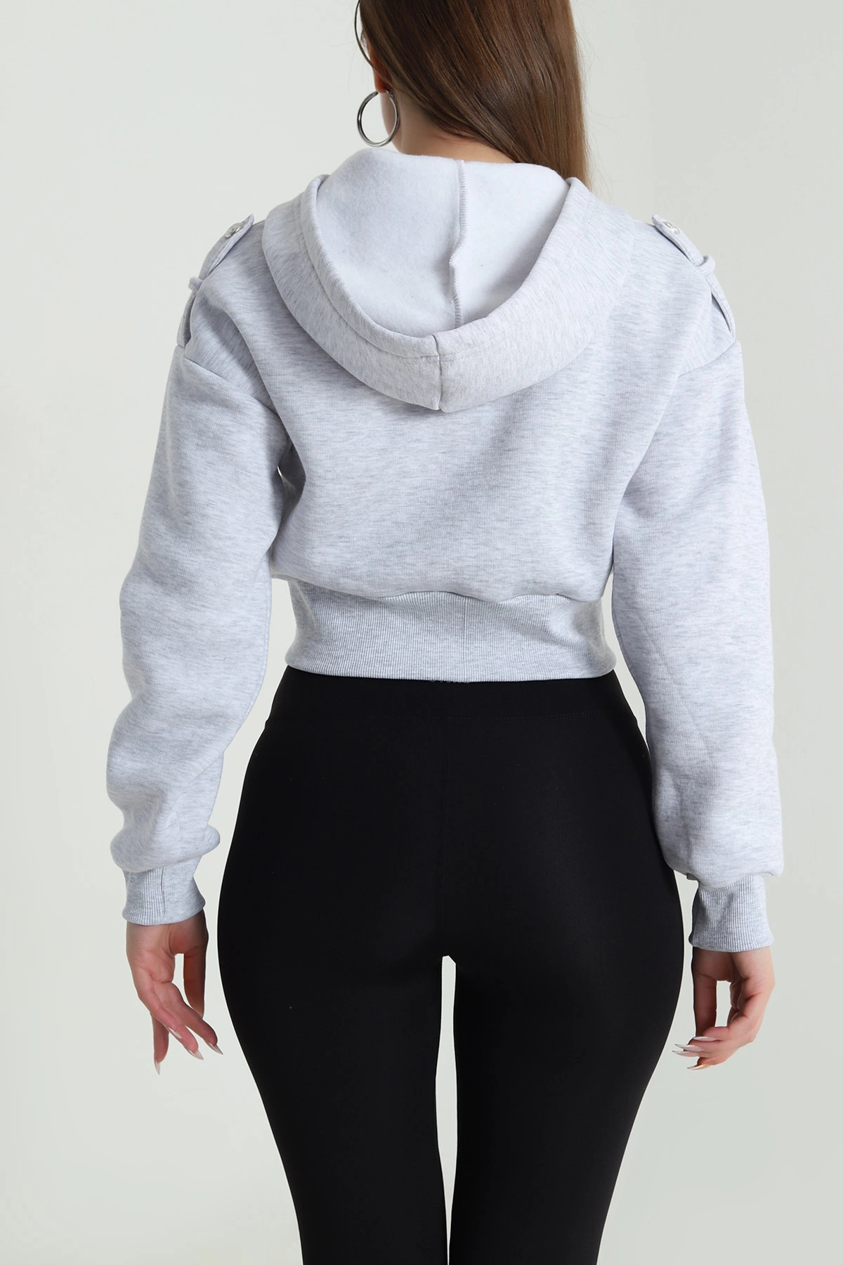 Gri Şardonlu Apoletli Düğme Detay Sweat 489481