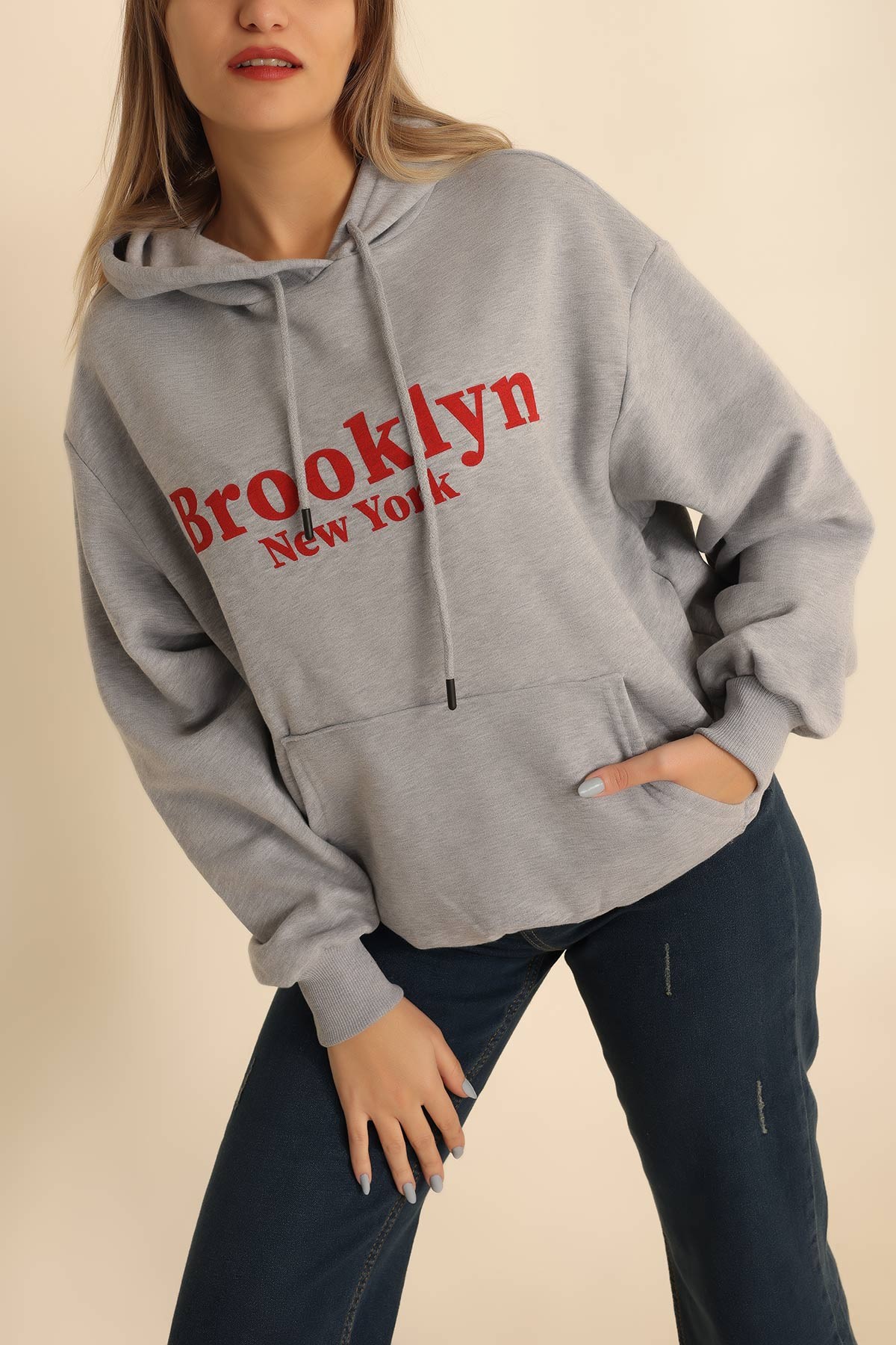 Gri Şardonlu Baskılı Bayan Sweat 222041
