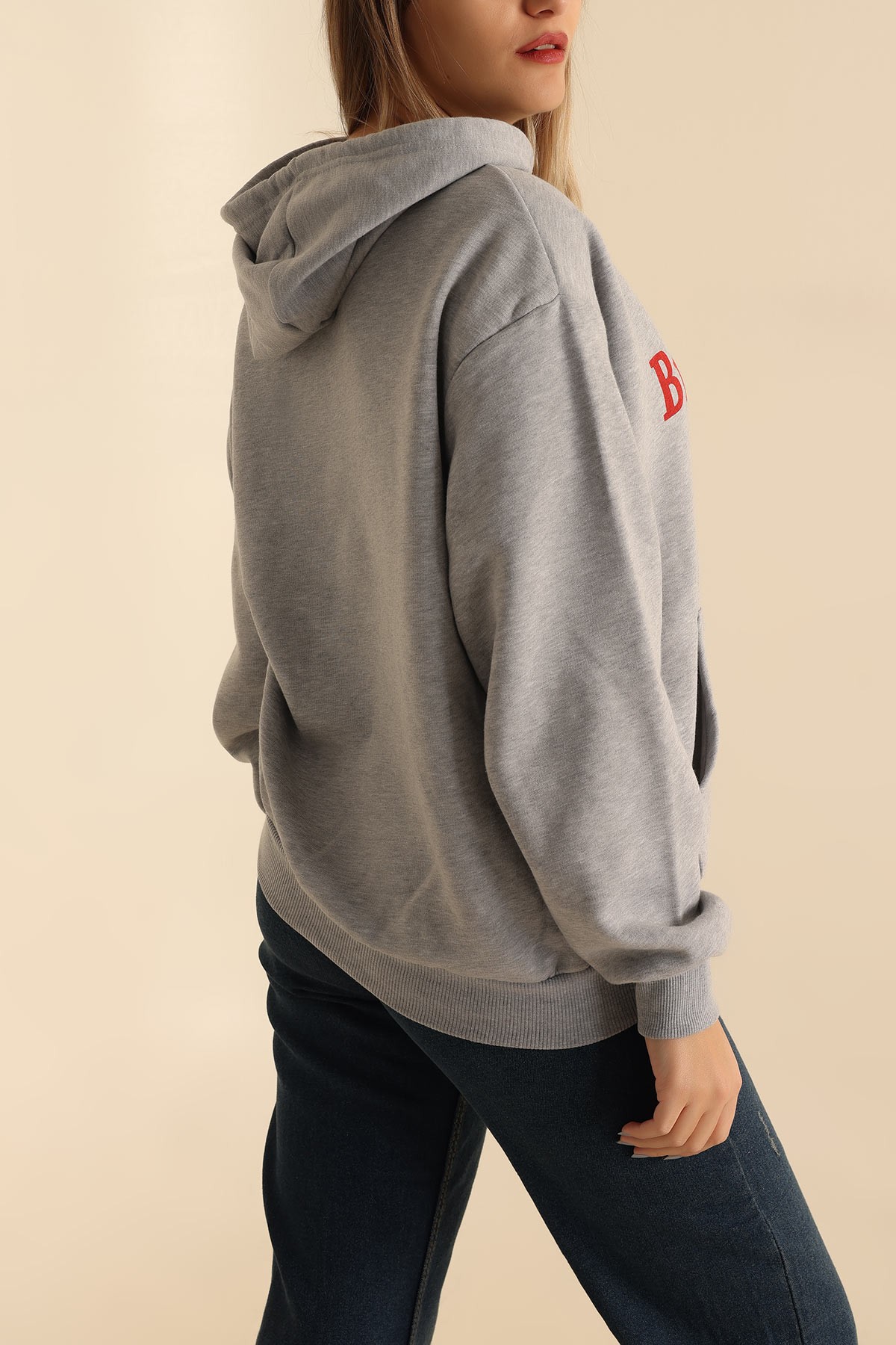 Gri Şardonlu Baskılı Bayan Sweat 222041
