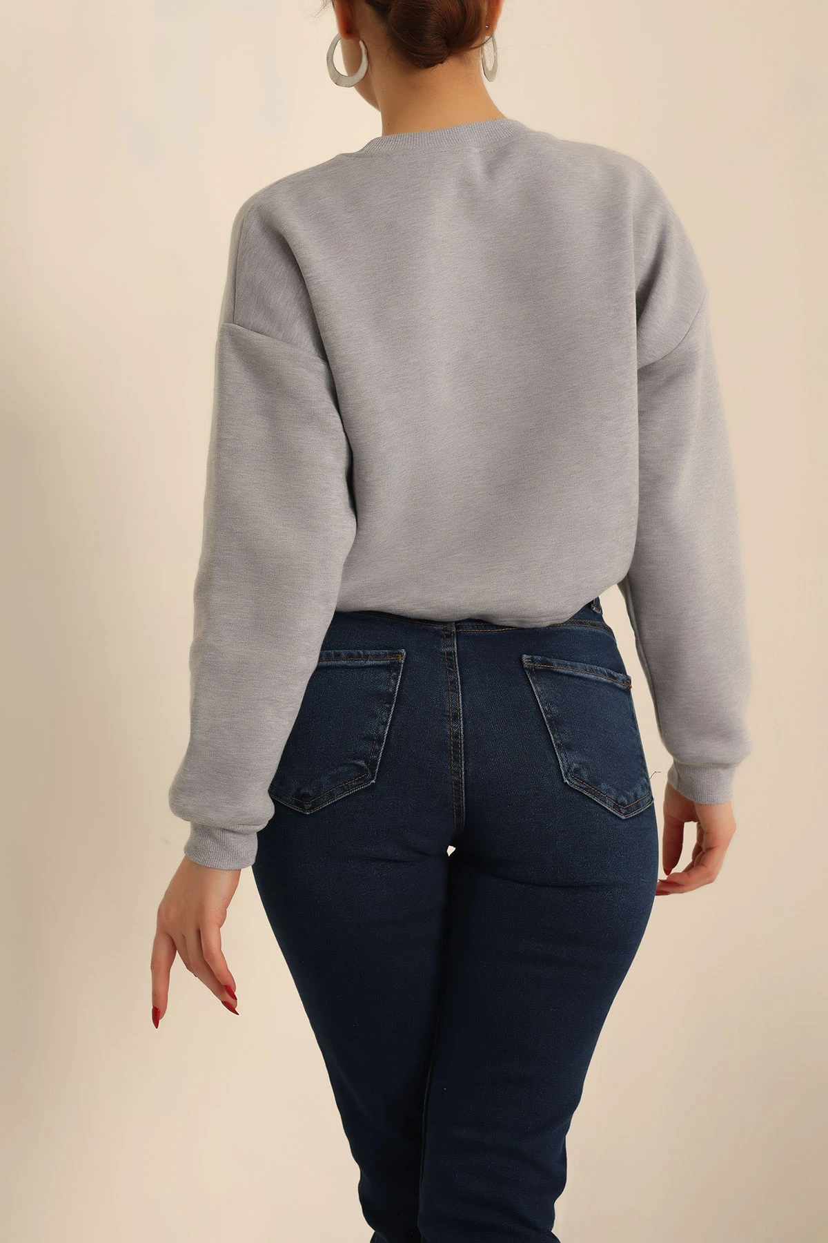 Gri Şardonlu Baskılı Bayan Sweat 228857