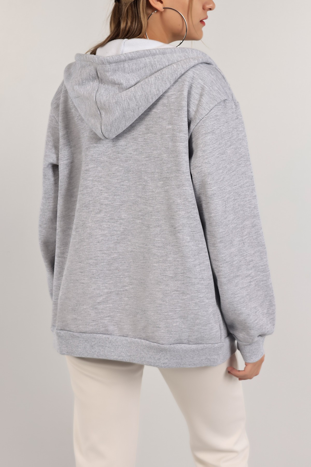 Gri Şardonlu Bayan Fermuarlı Sweat Hırka 138128