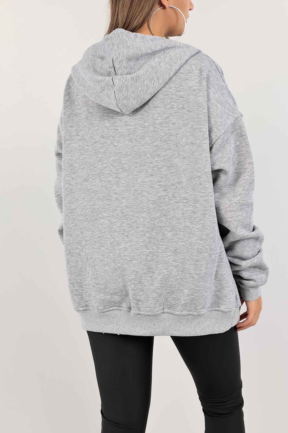 Gri Şardonlu Bayan Fermuarlı Sweat Hırka 138884