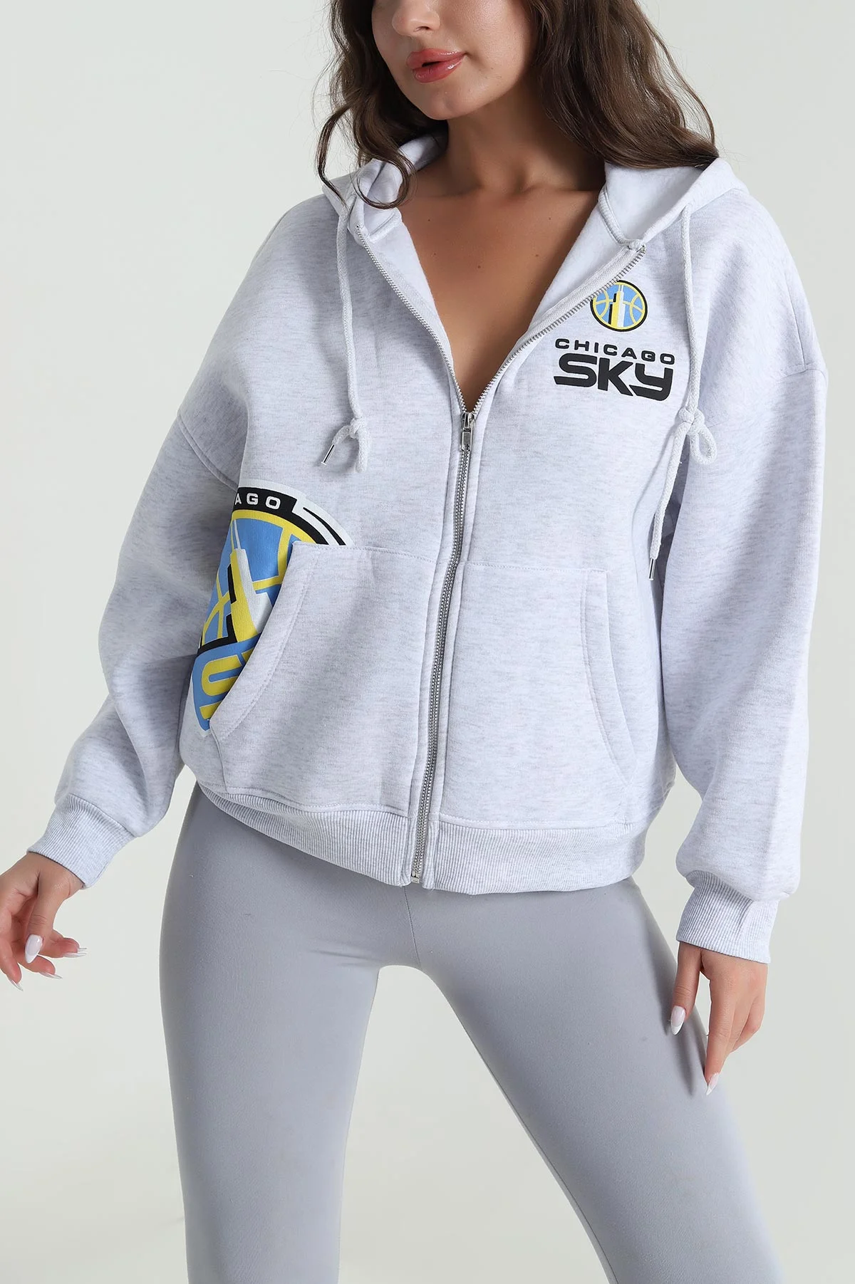 Gri Şardonlu Cepli Üç İp Kadın Sweat 485159