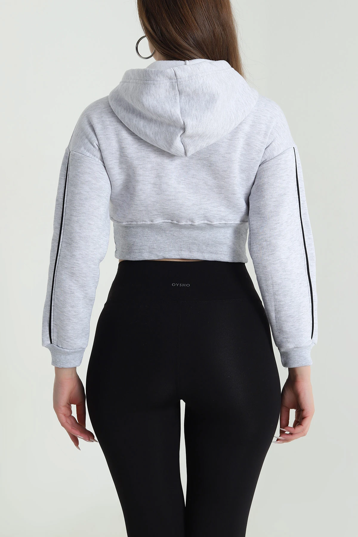 Gri Şardonlu Crop Kadın Sweat 489187