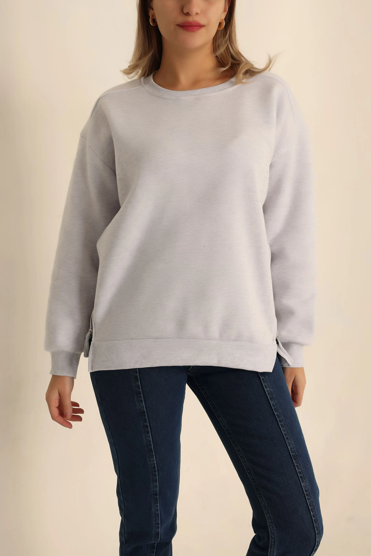 Gri Şardonlu Fermuar Detay Sweat 224467