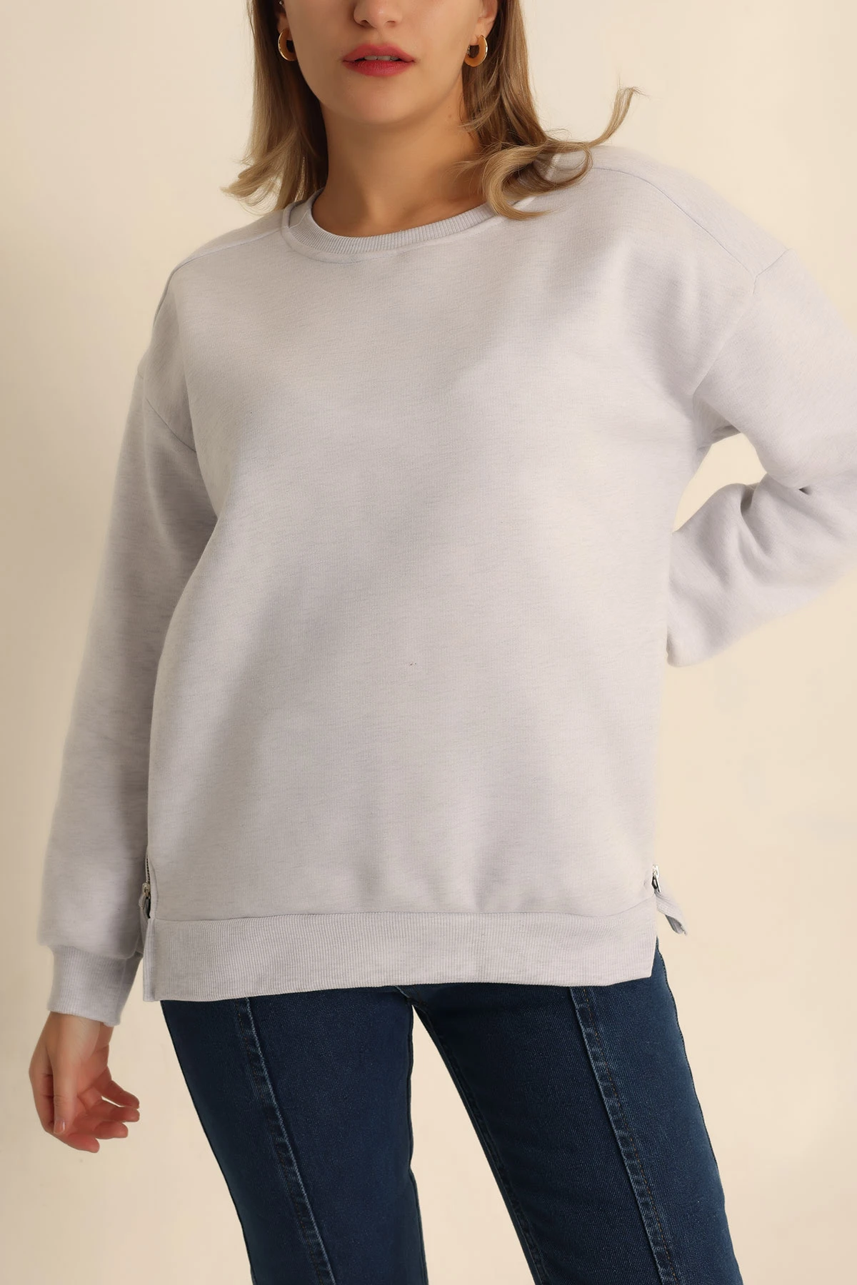 Gri Şardonlu Fermuar Detay Sweat 224467