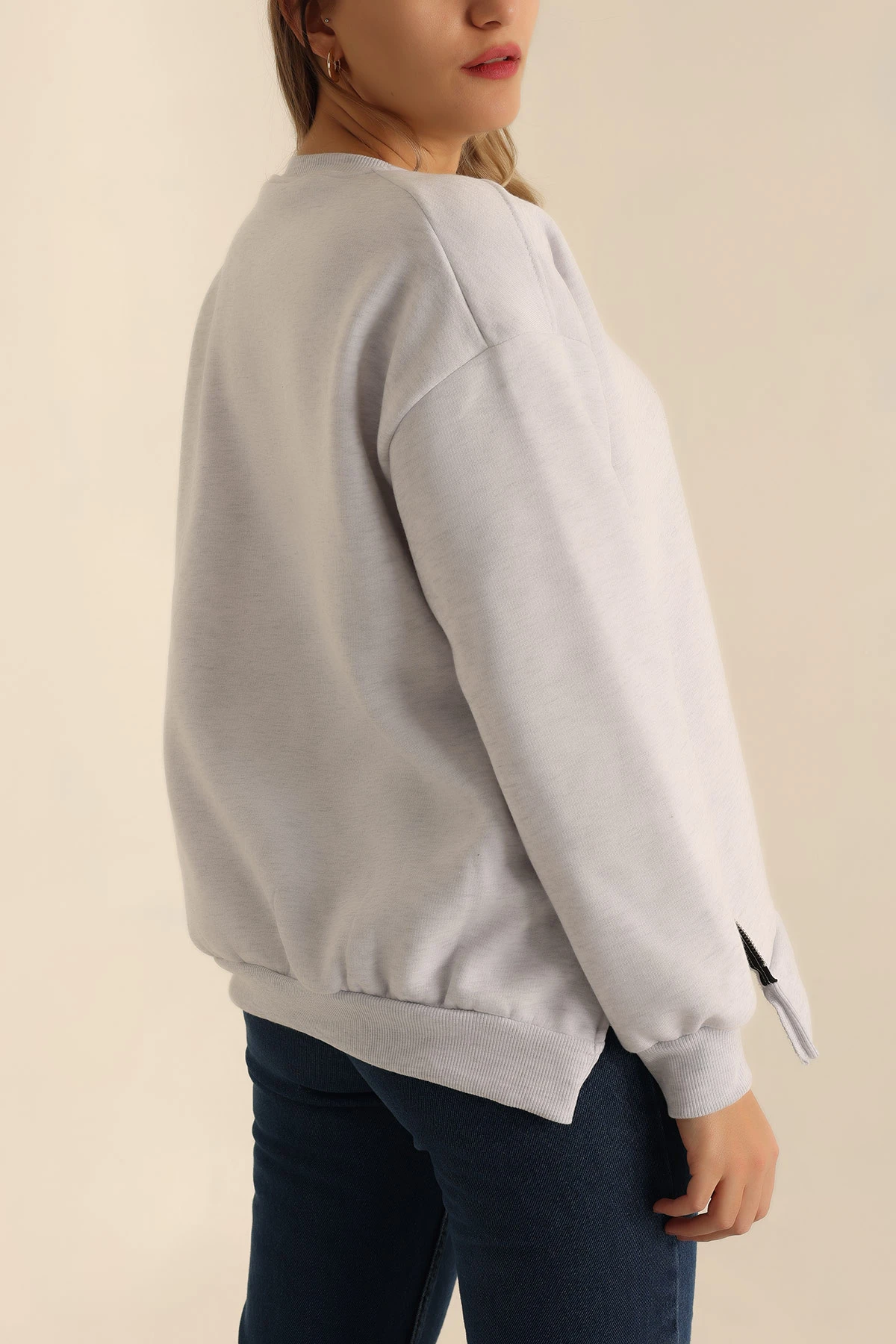 Gri Şardonlu Fermuar Detay Sweat 224467