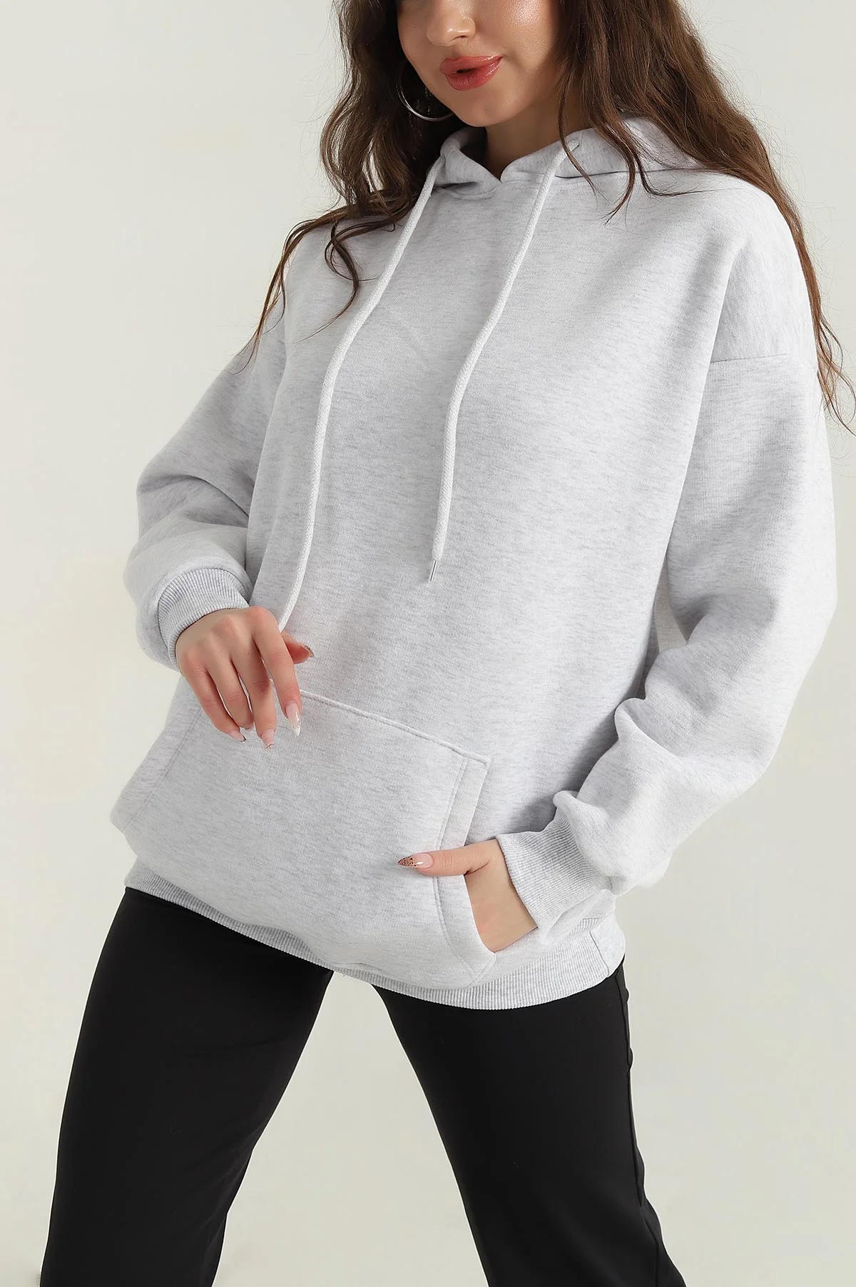 Gri Şardonlu Kadın Fermuarsız Sweat 412555