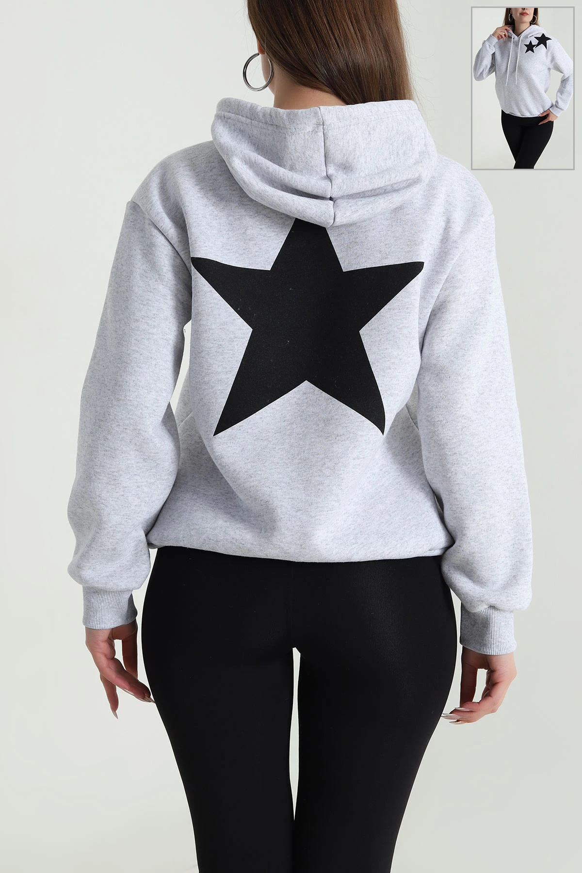 Gri Şardonlu Kapüşonlu Kadın Sweat 489385