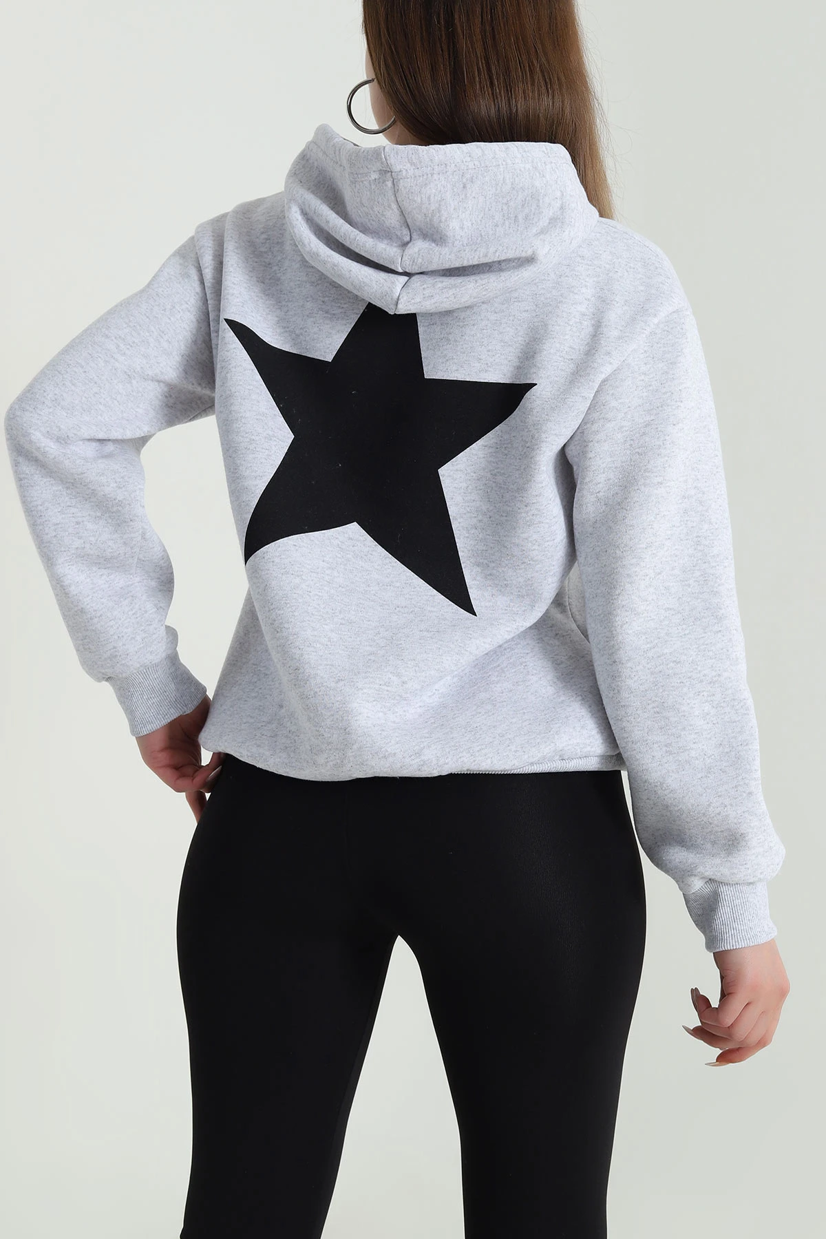 Gri Şardonlu Kapüşonlu Kadın Sweat 489385