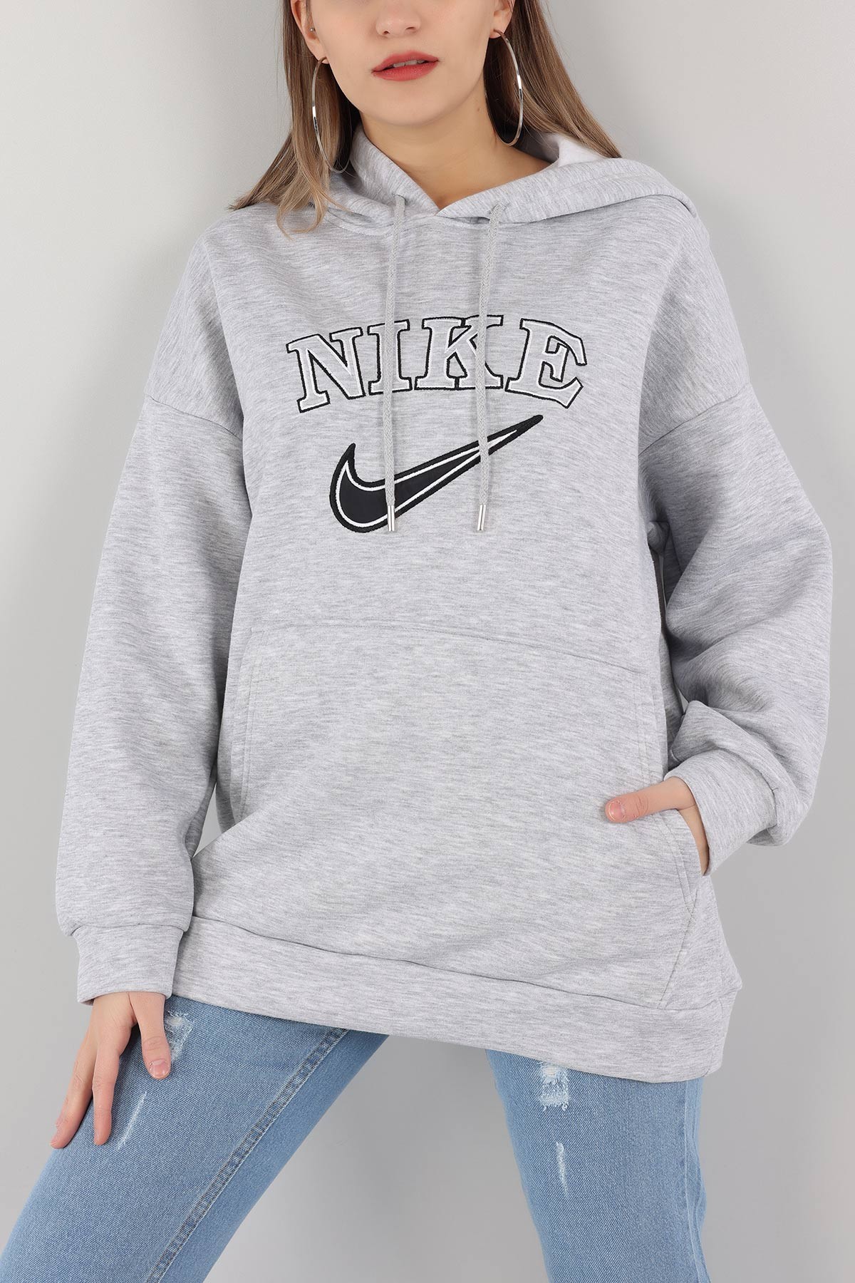 Gri Şardonlu Nakışlı Sweat 150301