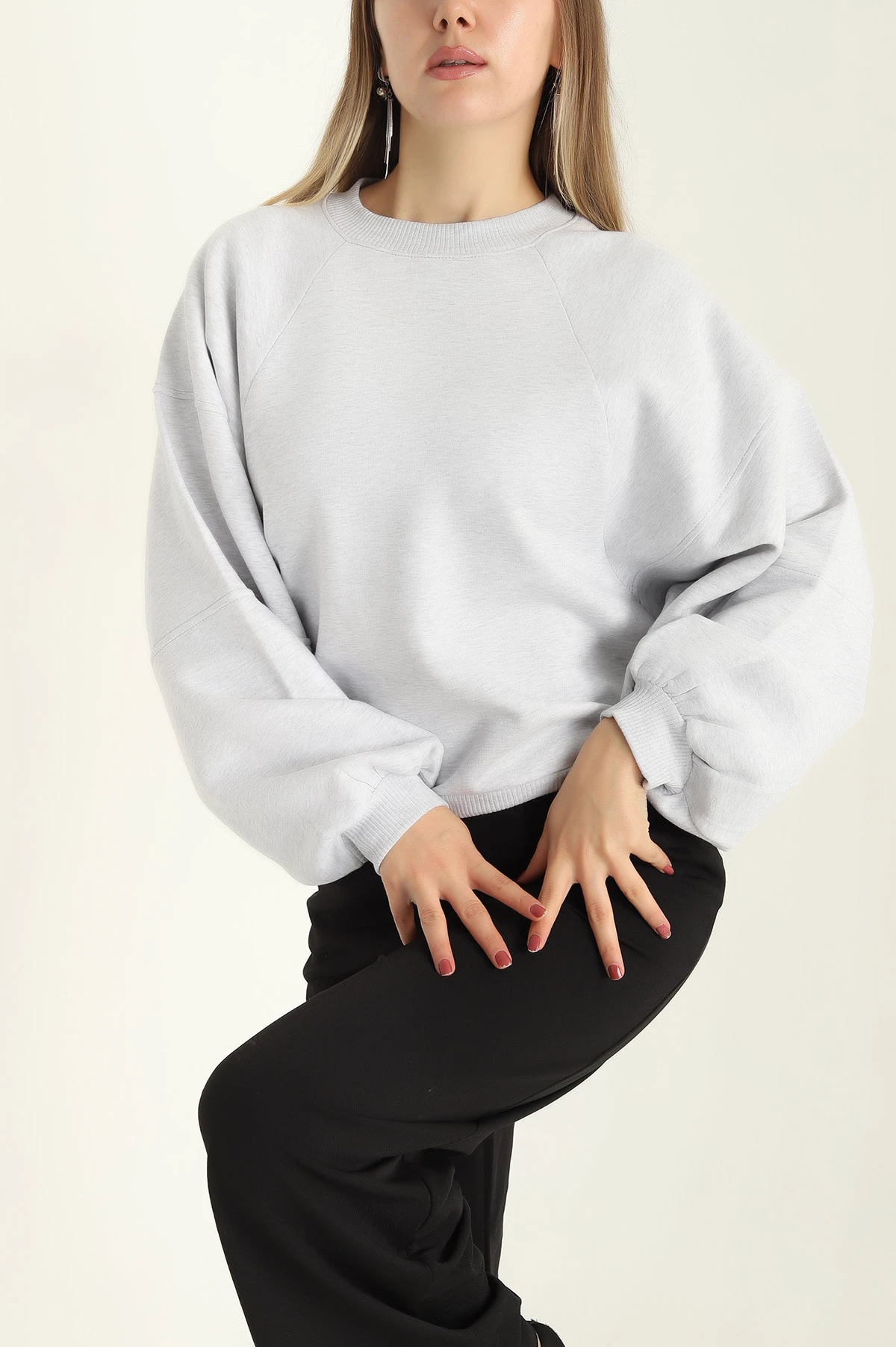 Gri Şardonlu Reglan Kol Bayan Sweat 300675