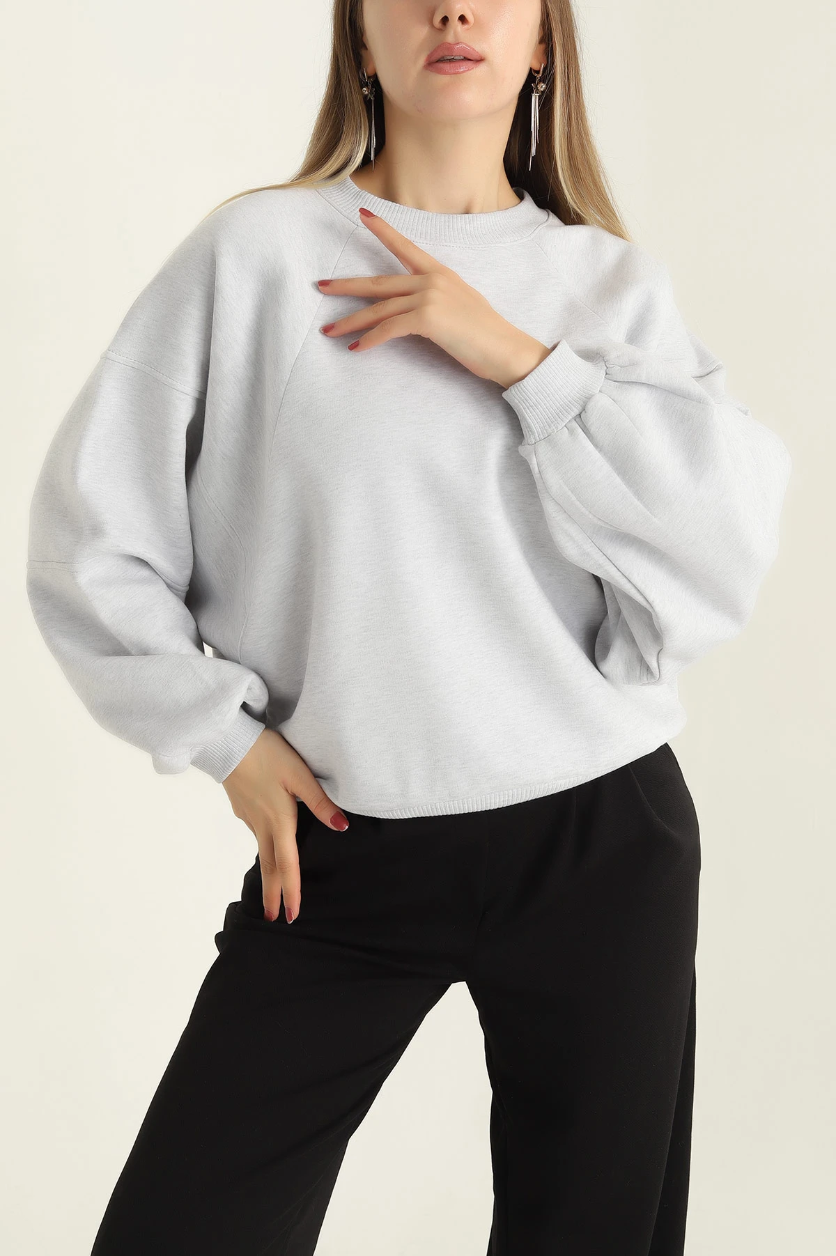 Gri Şardonlu Reglan Kol Bayan Sweat 300675