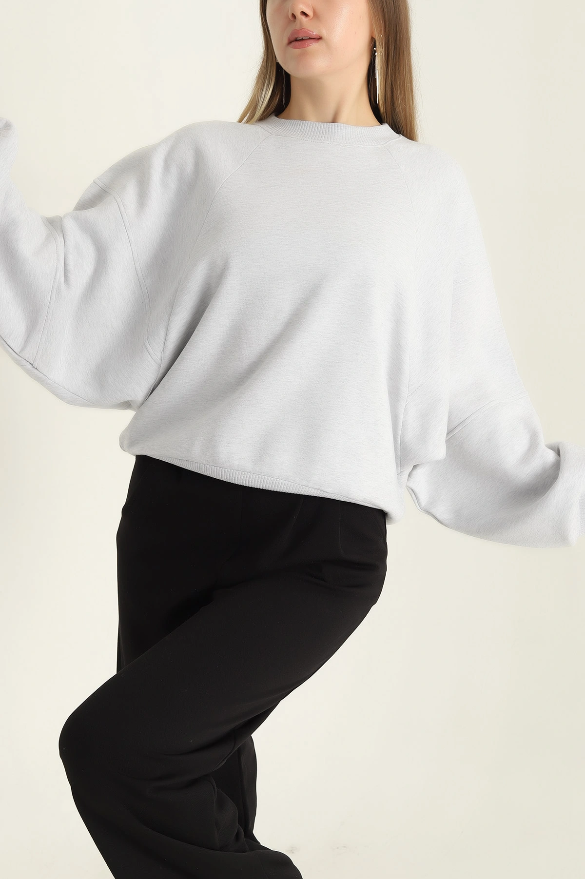 Gri Şardonlu Reglan Kol Bayan Sweat 300675