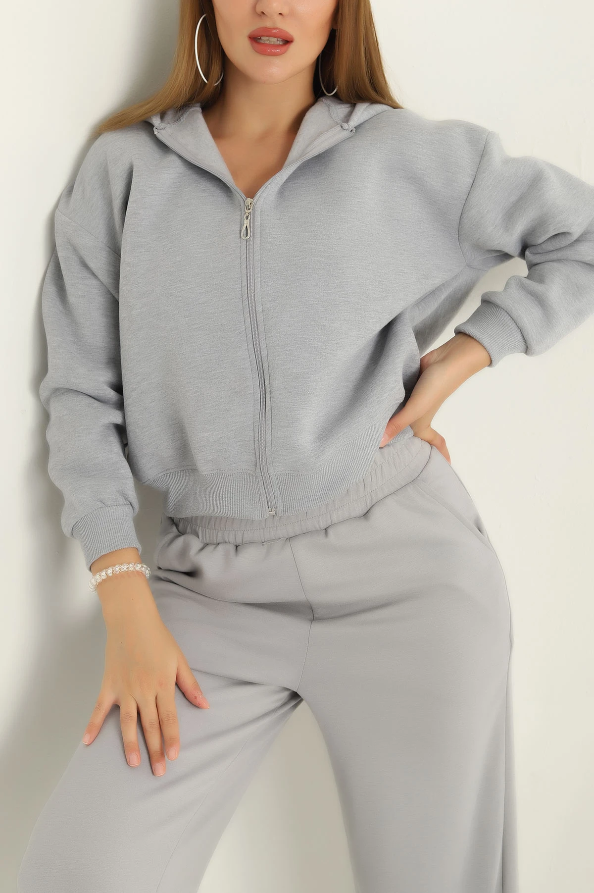 Gri Şardonlu Üç İp Bayan Sweat 292550