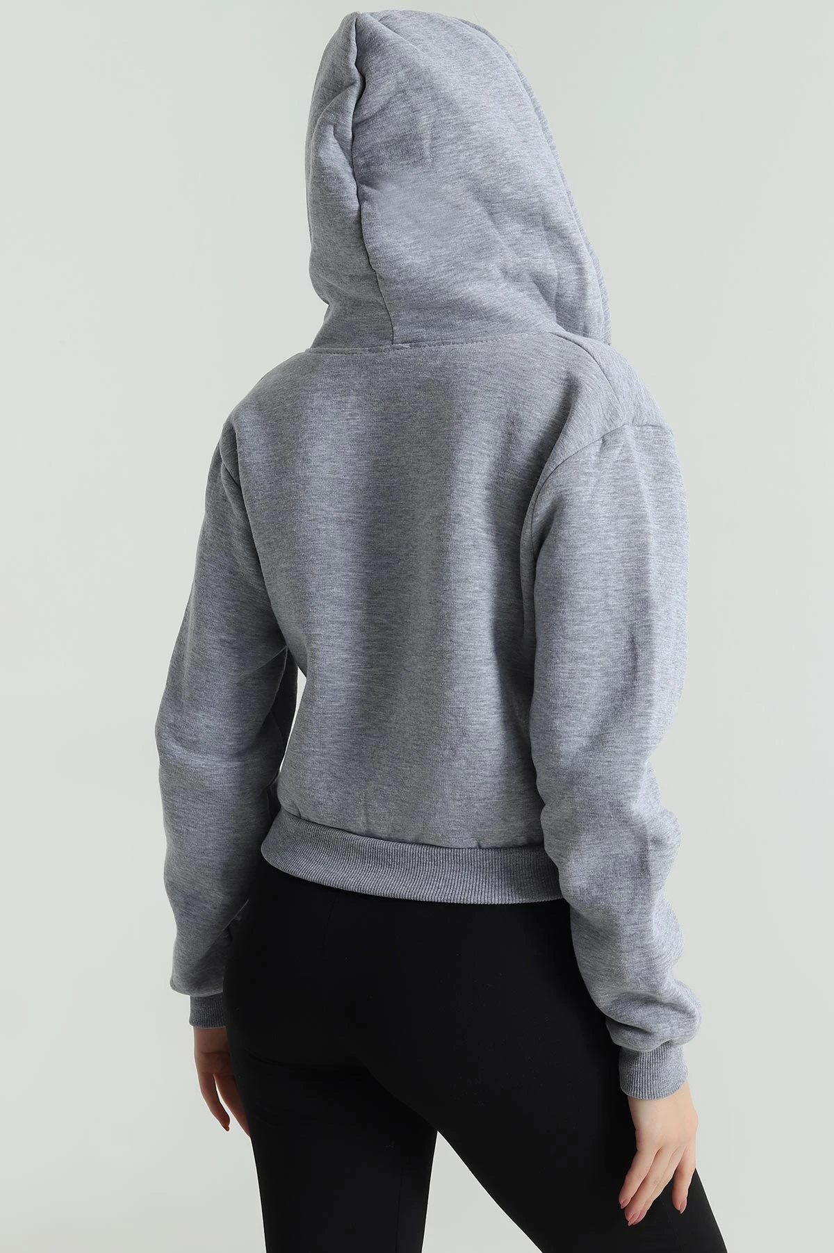 Gri Şardonlu Üç İp Fermuarlı Kadın Sweat 486053