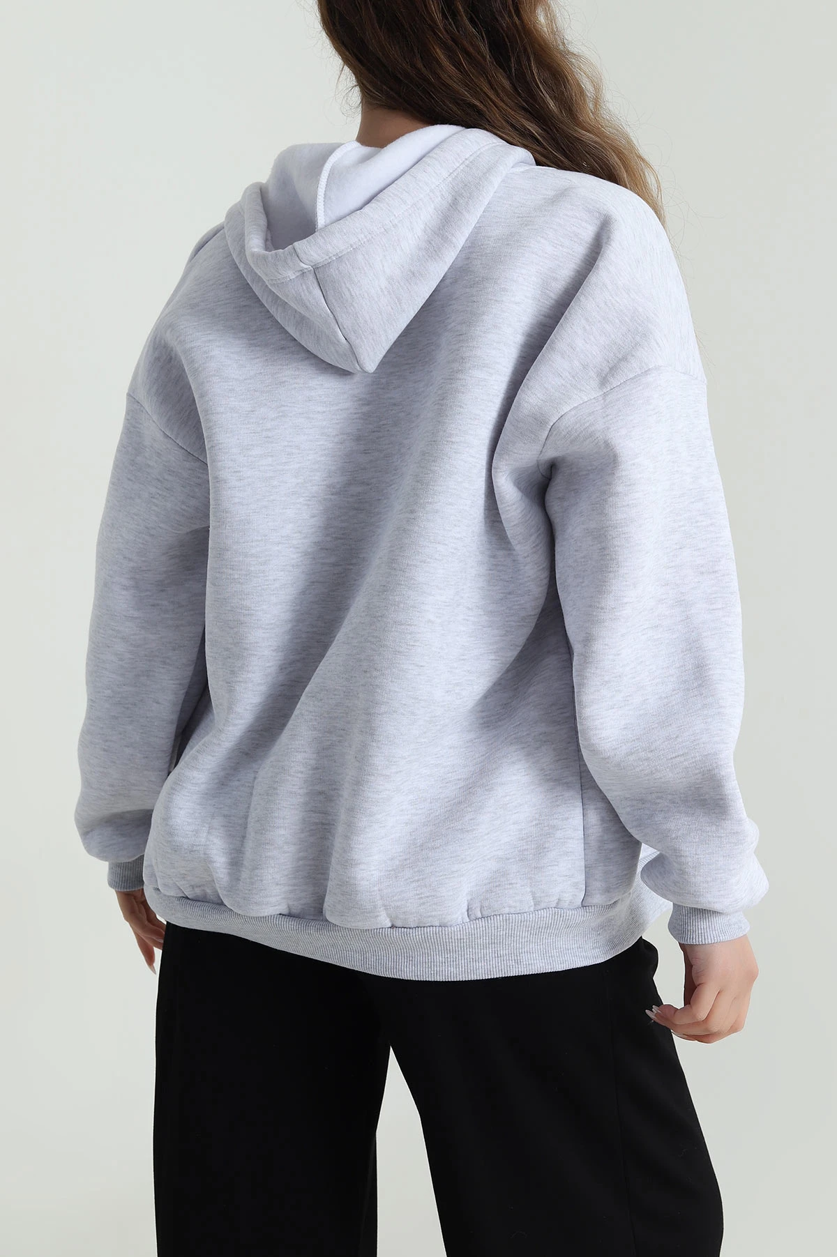 Gri Şardonlu Üç İp Fermuarlı Kadın Sweat 486068
