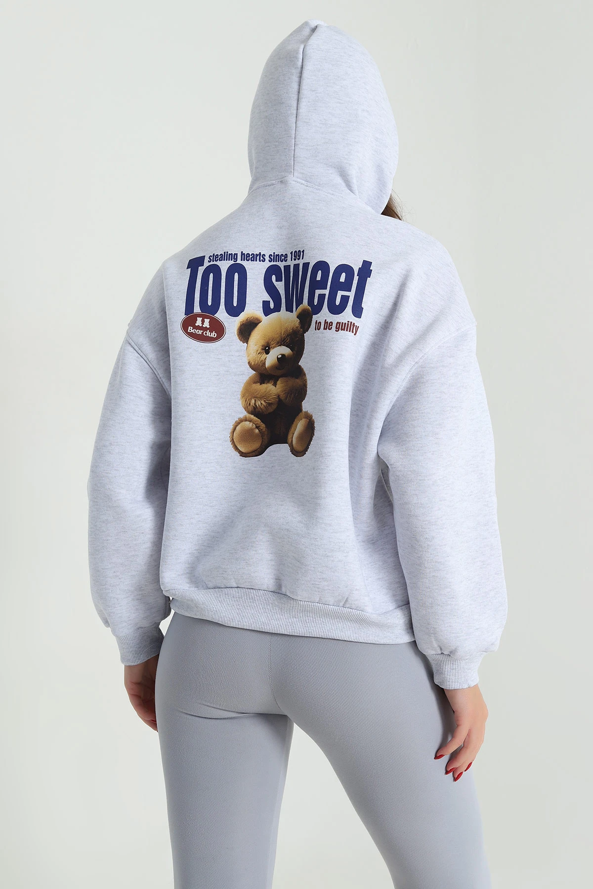 Gri Şardonlu Üç İp Kadın Fermuarsız Sweat 490010