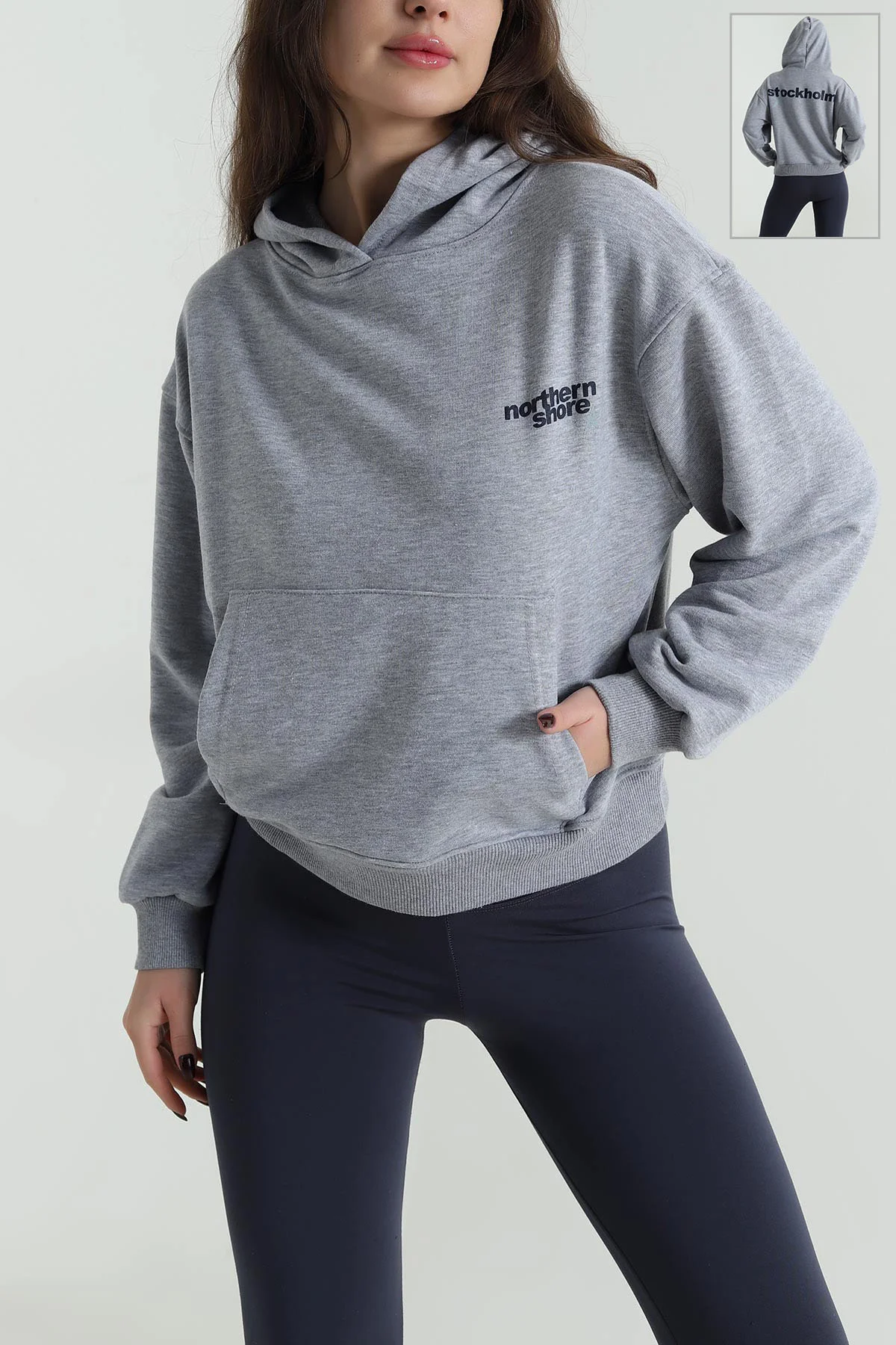 Gri Şardonsuz Üç İp Kadın Fermuarsız Sweat 498038