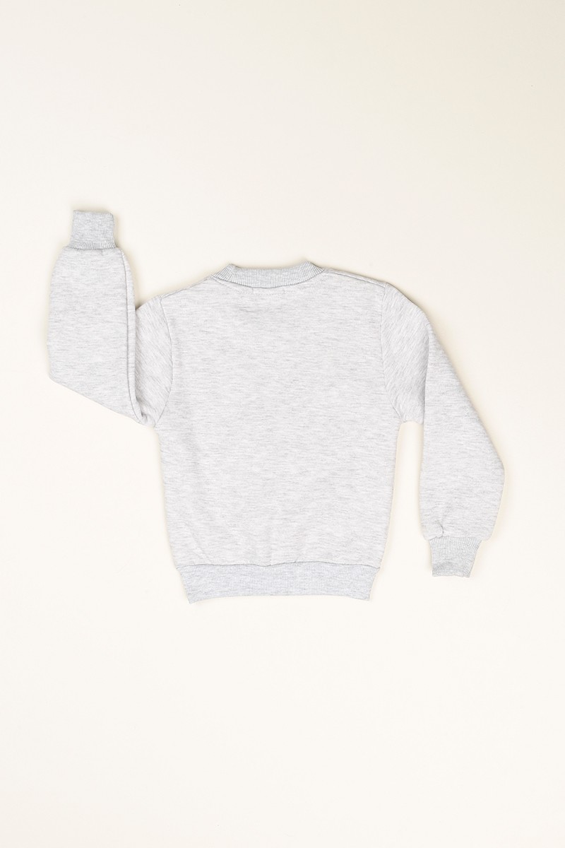 Gri Sim Baskılı İçi Şardonlu Kız Çocuk Sweat 77537
