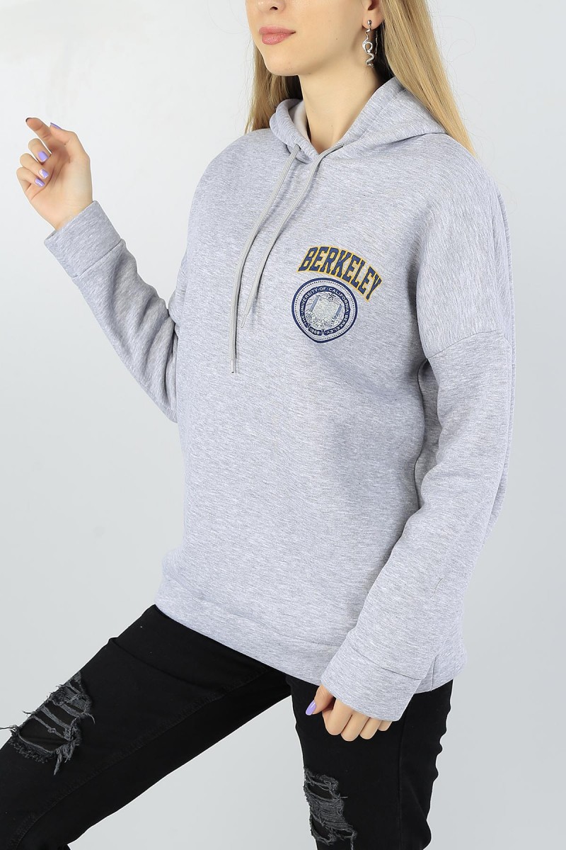 Gri Sırt Baskılı Şardonlu Bayan Sweat 52260