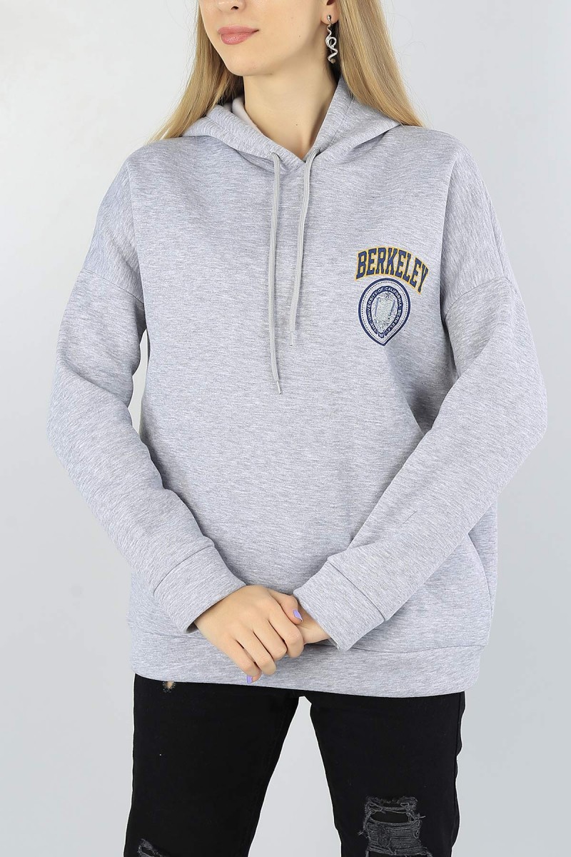 Gri Sırt Baskılı Şardonlu Bayan Sweat 52260