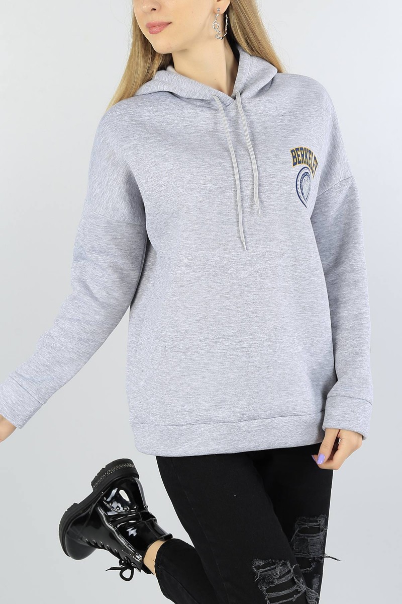 Gri Sırt Baskılı Şardonlu Bayan Sweat 52260