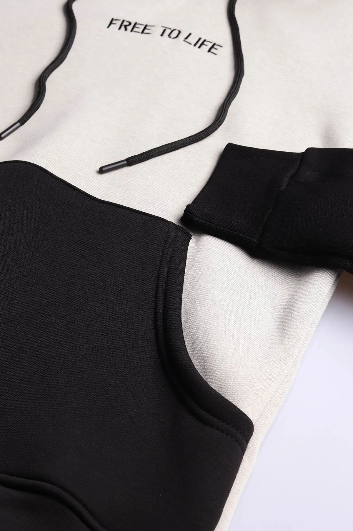 Gri Siyah Üç İp Şardonlu Kapüşonlu Yazı Detaylı Erkek Sweatshirt 396154