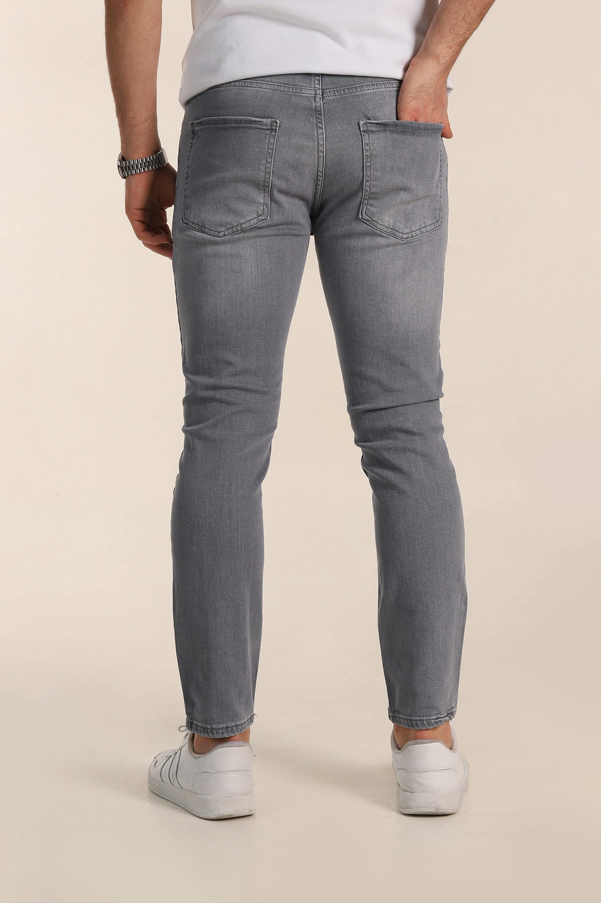 Gri Skinny Fit Yıkamalı Taşlama Detaylı Erkek Kot Pantolon 354432