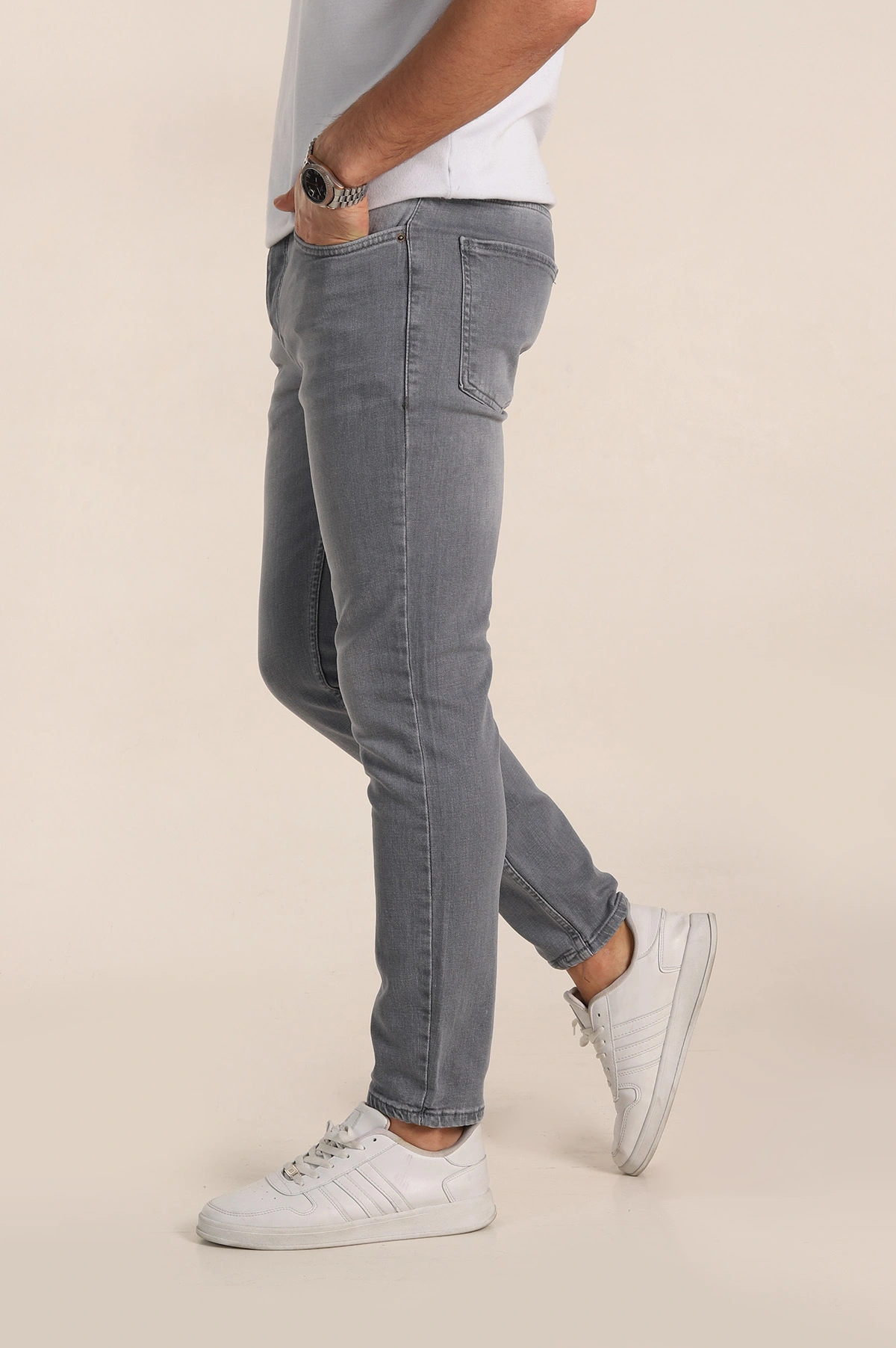 Gri Skinny Fit Yıkamalı Taşlama Detaylı Erkek Kot Pantolon 354432
