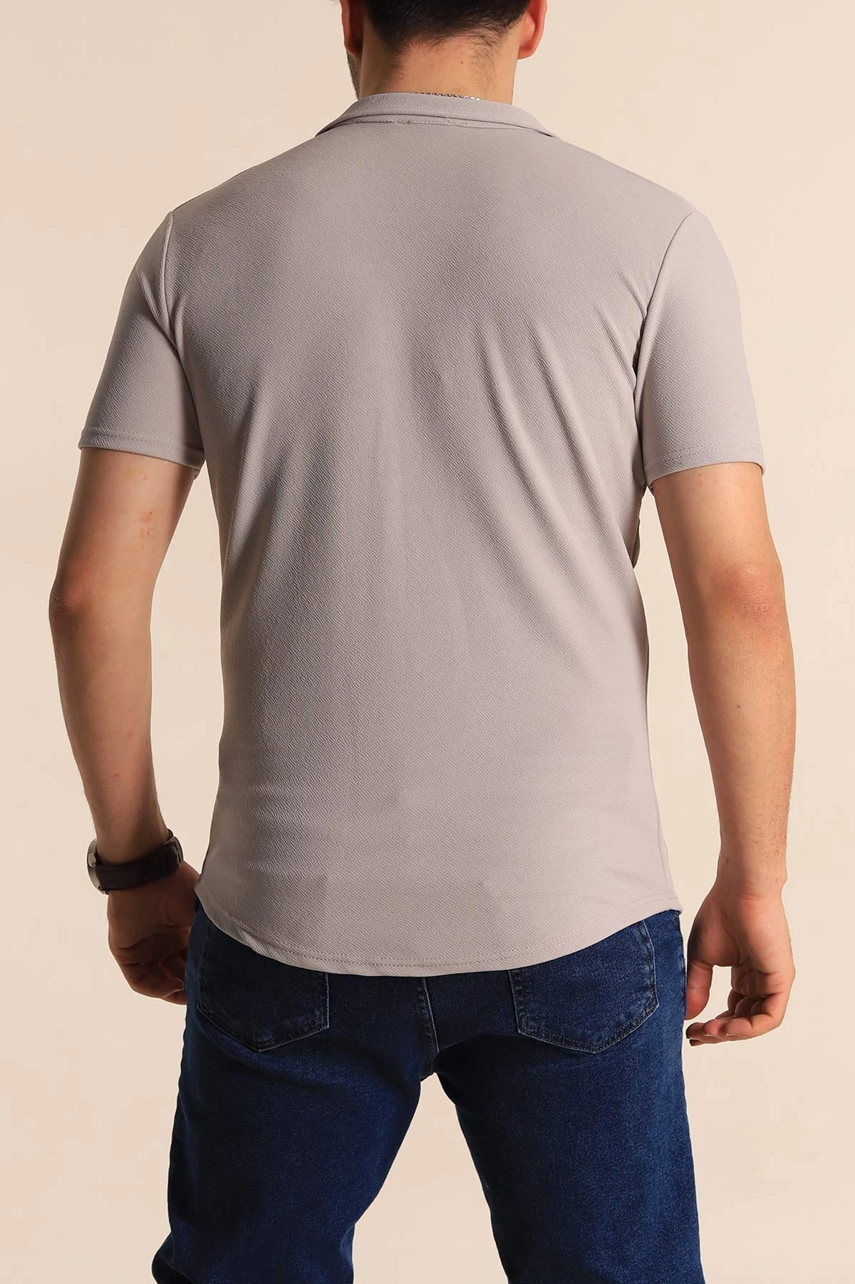 Gri Slim Fit Apaş Yaka Erkek Krep Gömlek 260930