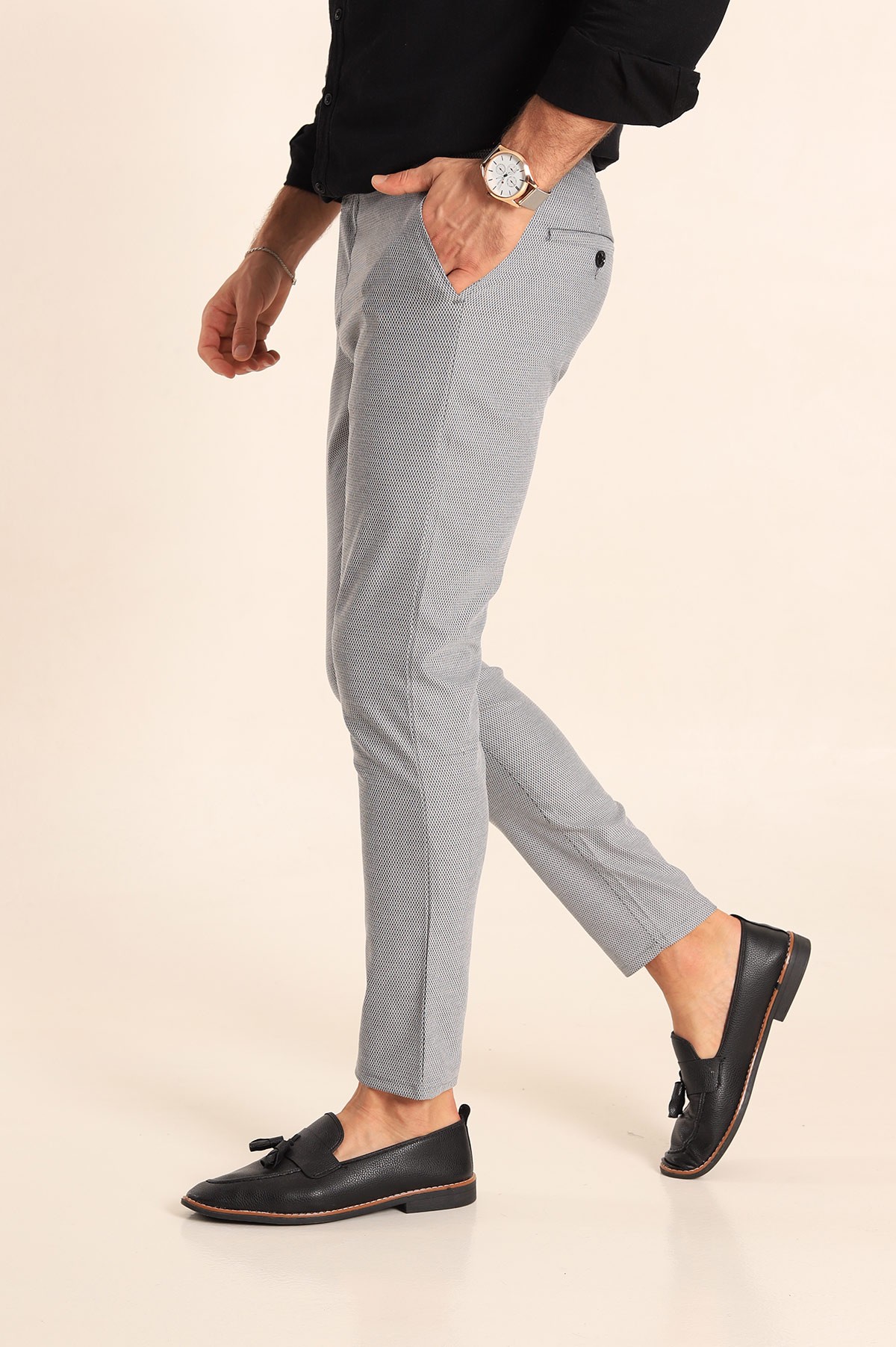 Gri Slim Fit Desenli Erkek Pantolon 213133