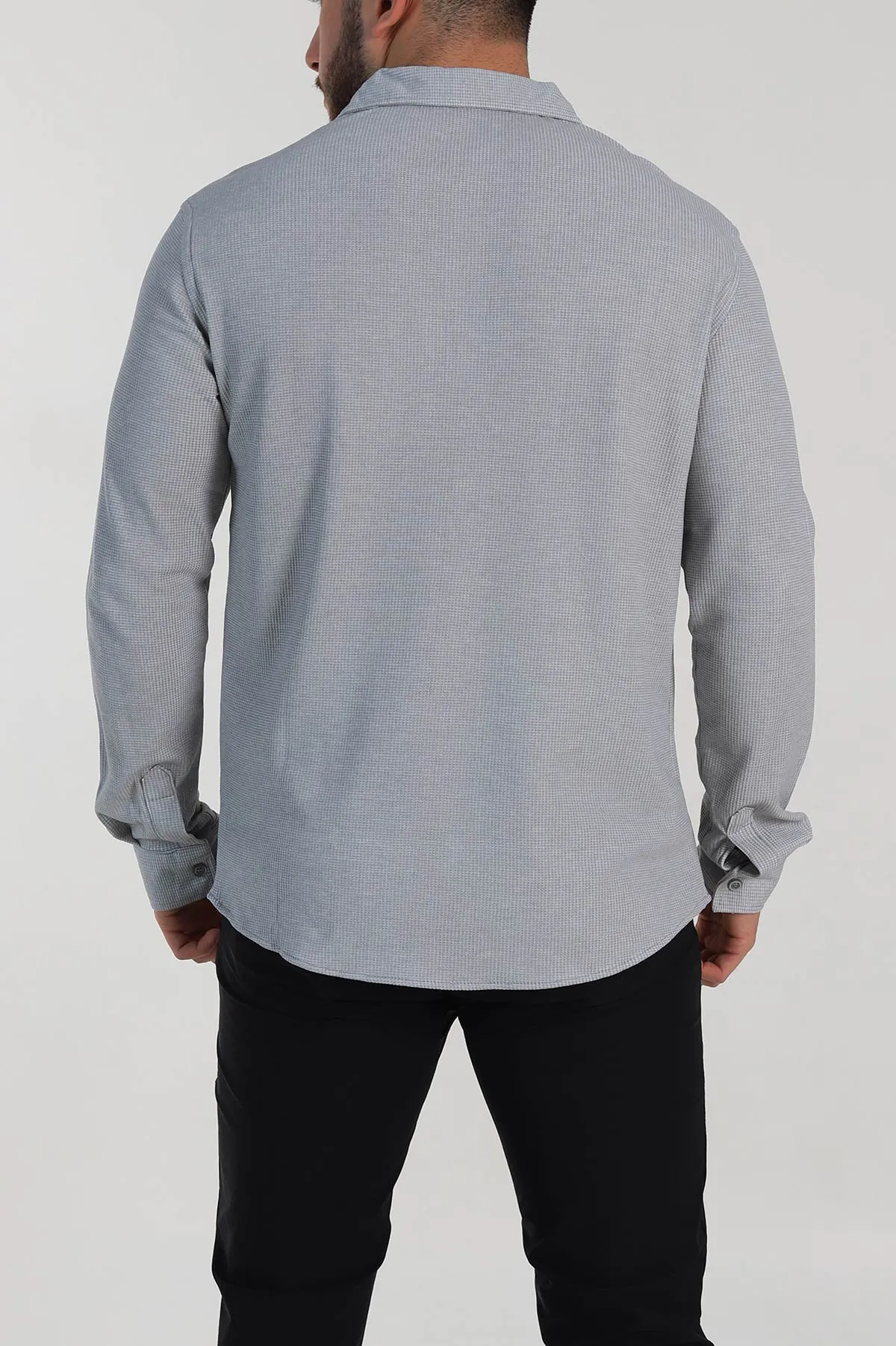 Gri Slim Fit Petek Dokulu Uzun Kollu Erkek Gömlek 325216