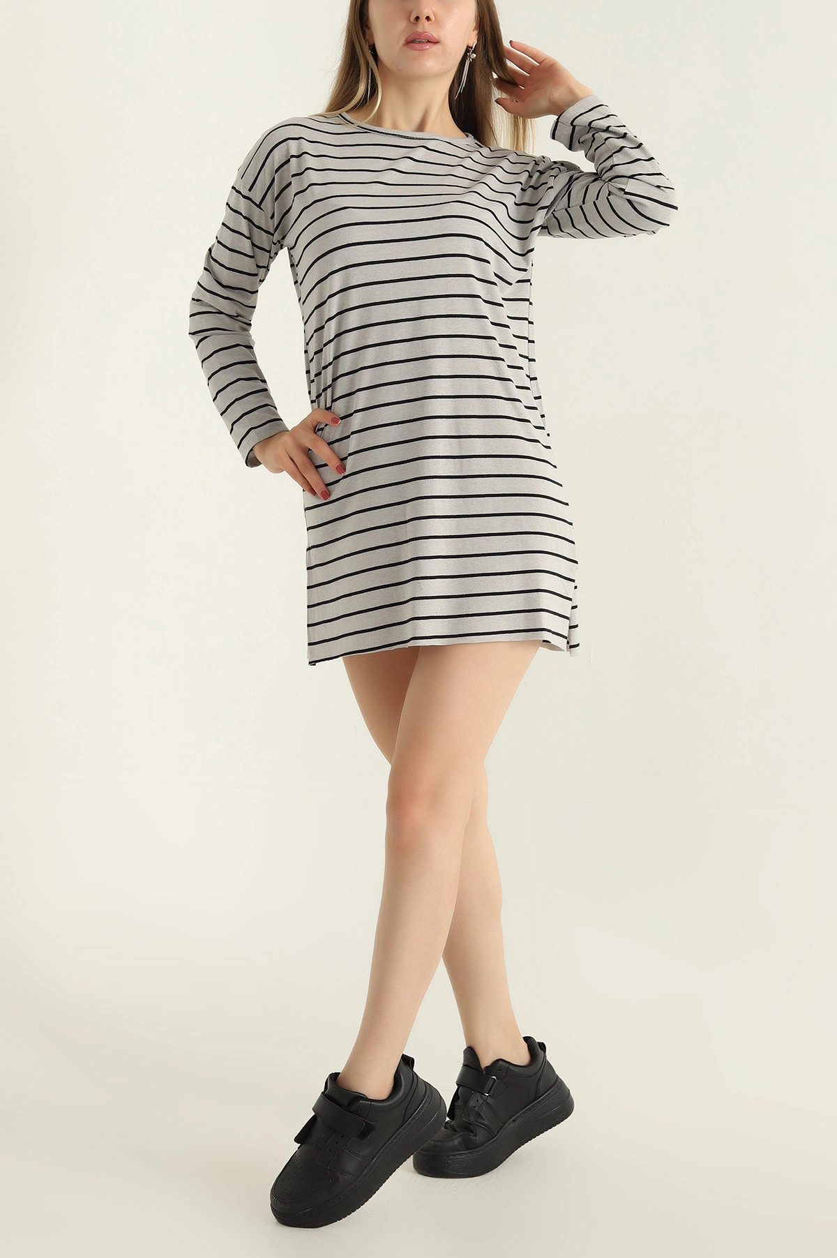 Gri Süprem Çizgili Tunik 298559